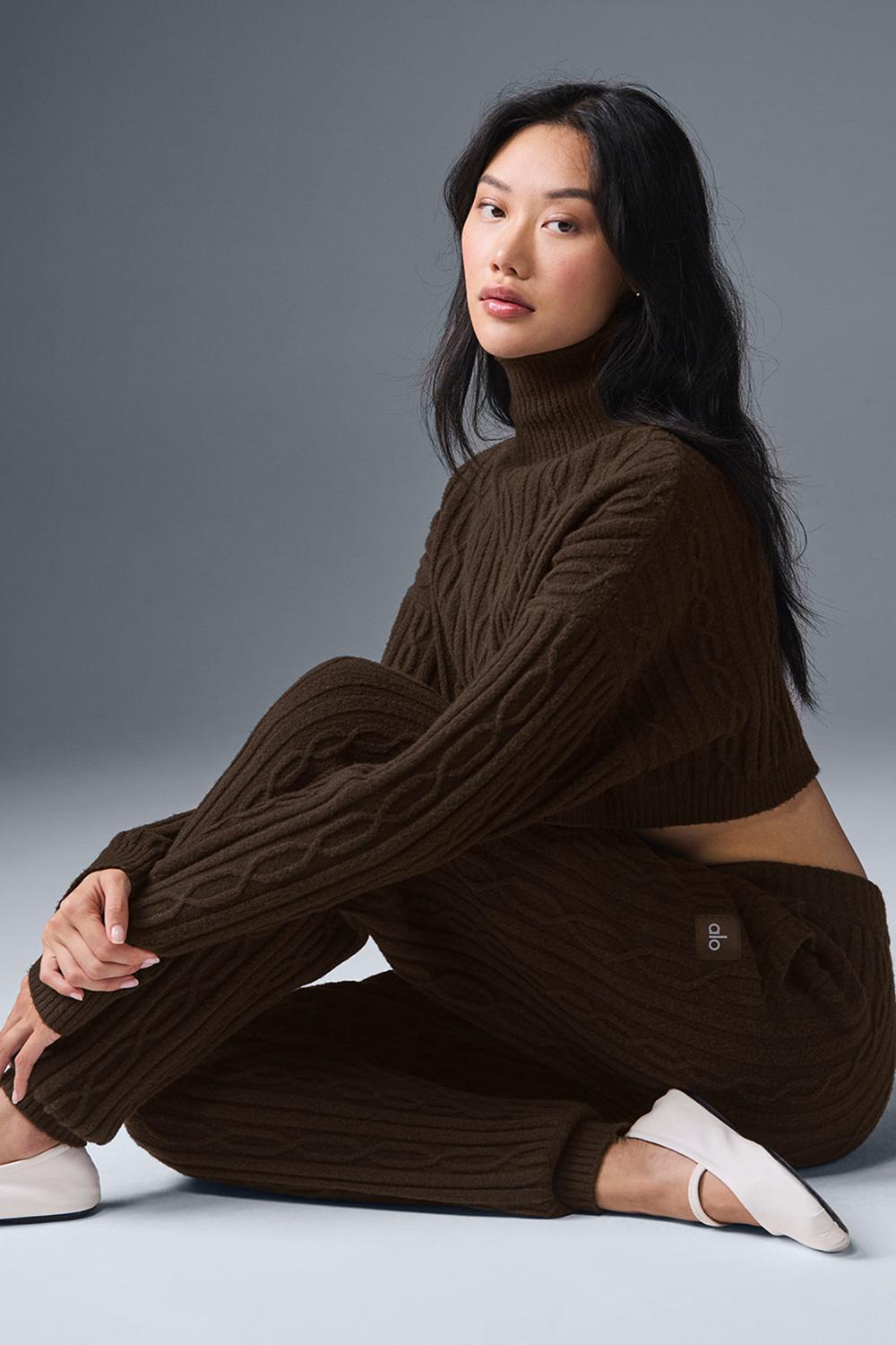 Pantalon Alo Yoga Cable Knit Winter Bliss Mujer Espresso | Mexico  SZC-046873