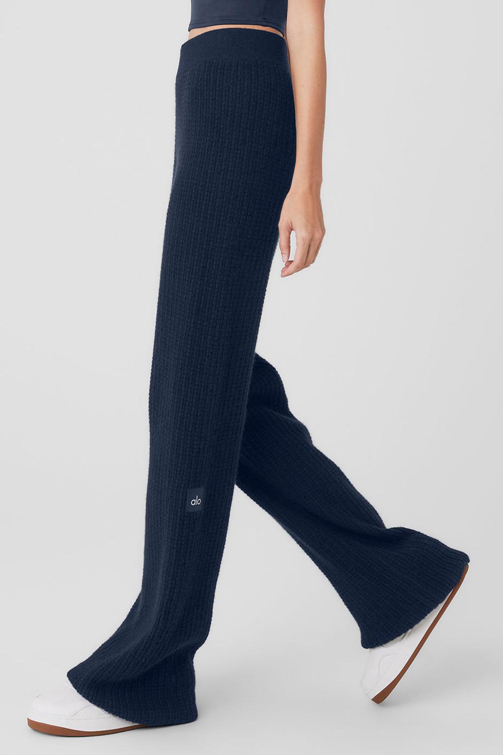 Pantalon Alo Yoga Cashmere High-Waist Plush Waffle Mujer Azul Marino | Mexico  WDT-243107
