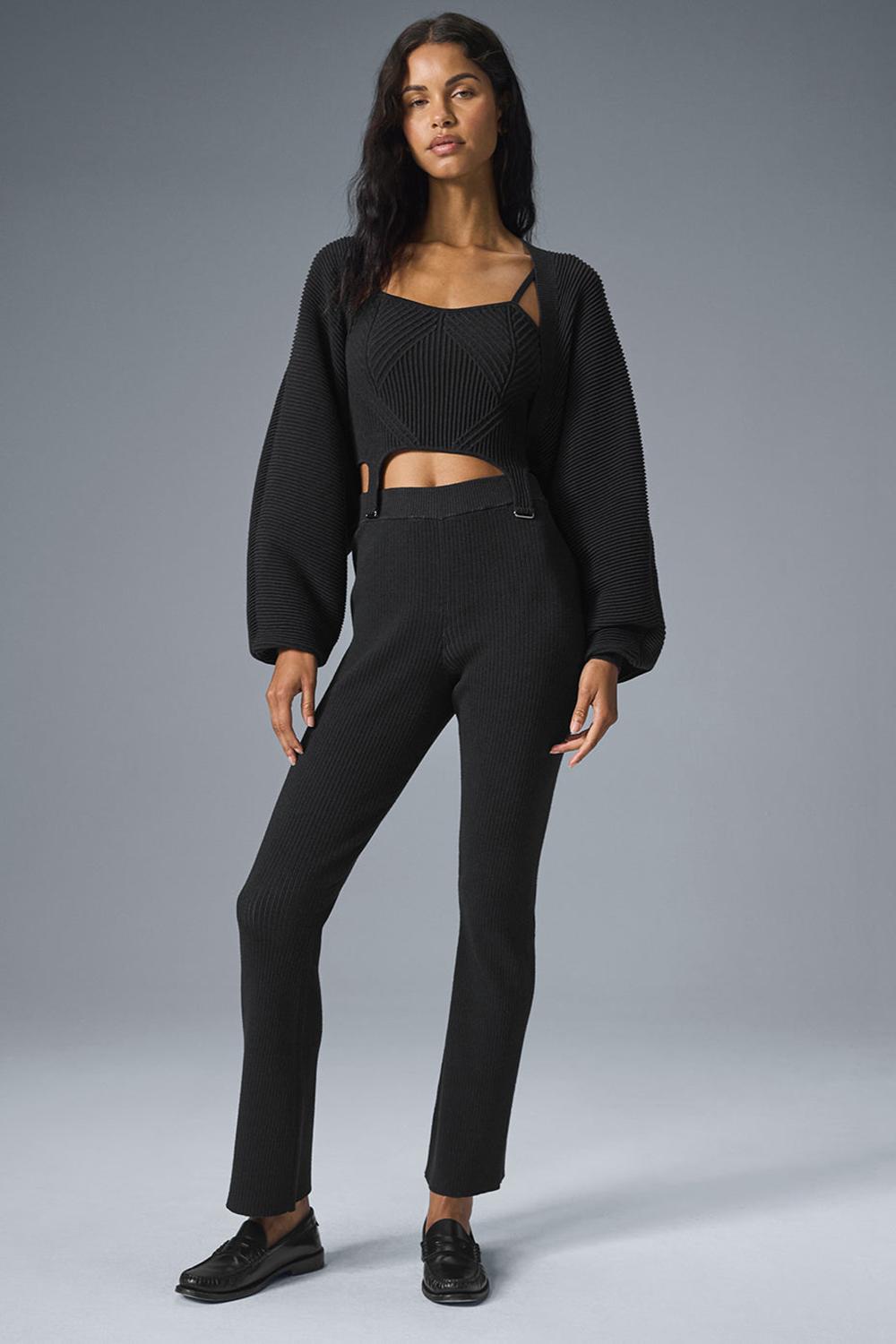 Pantalon Alo Yoga Denim Knit High-Waist Flare Mujer Negros | Mexico  CMY-485126