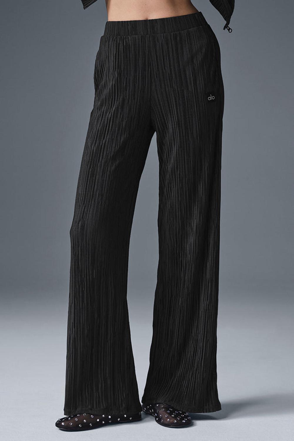 Pantalon Alo Yoga High-Waist Micro Plisse Straight Leg Mujer Negros | Mexico  ZAC-160534