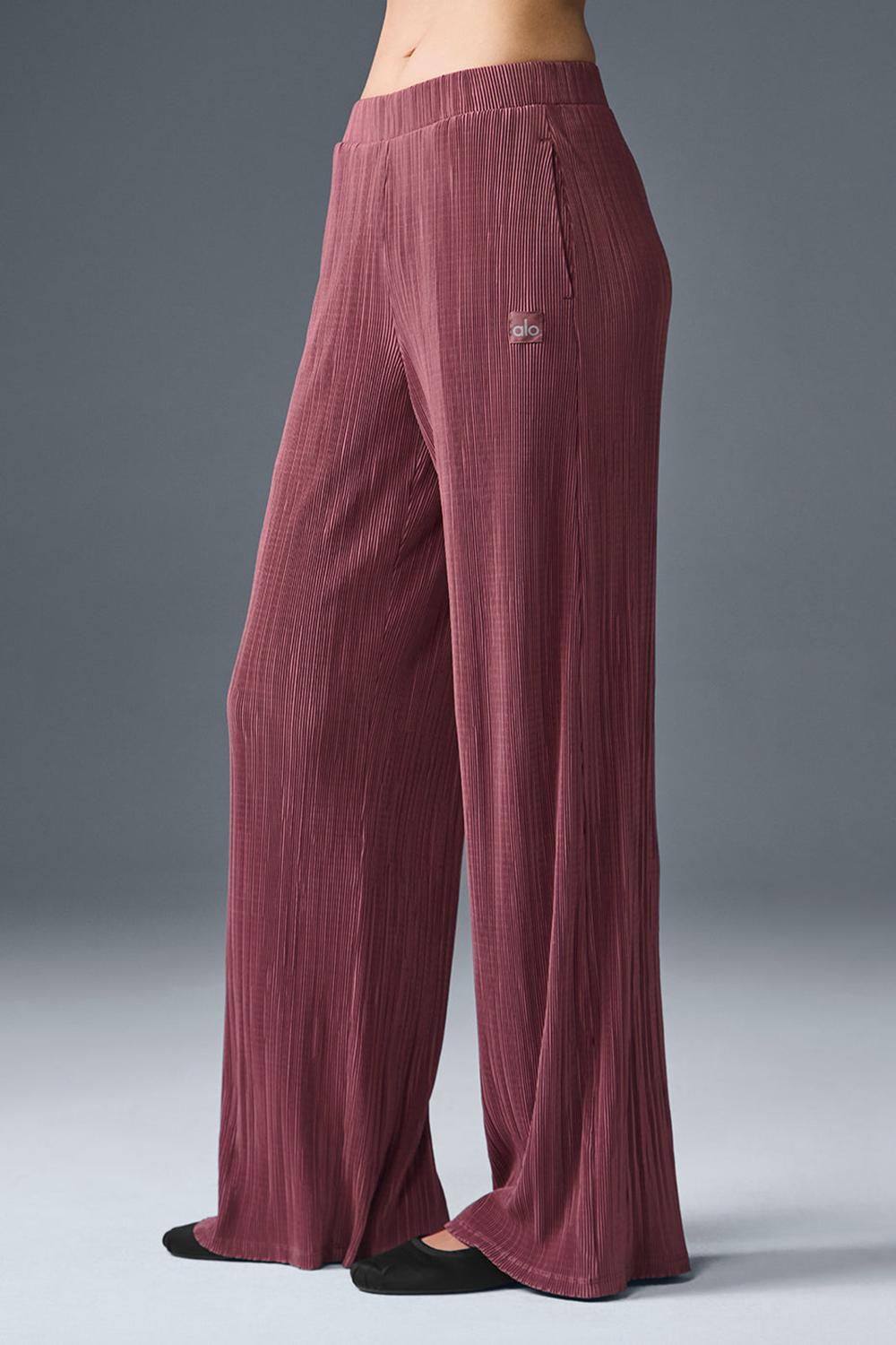 Pantalon Alo Yoga High-Waist Micro Plisse Straight Leg Mujer Vino | Mexico  IDK-290658