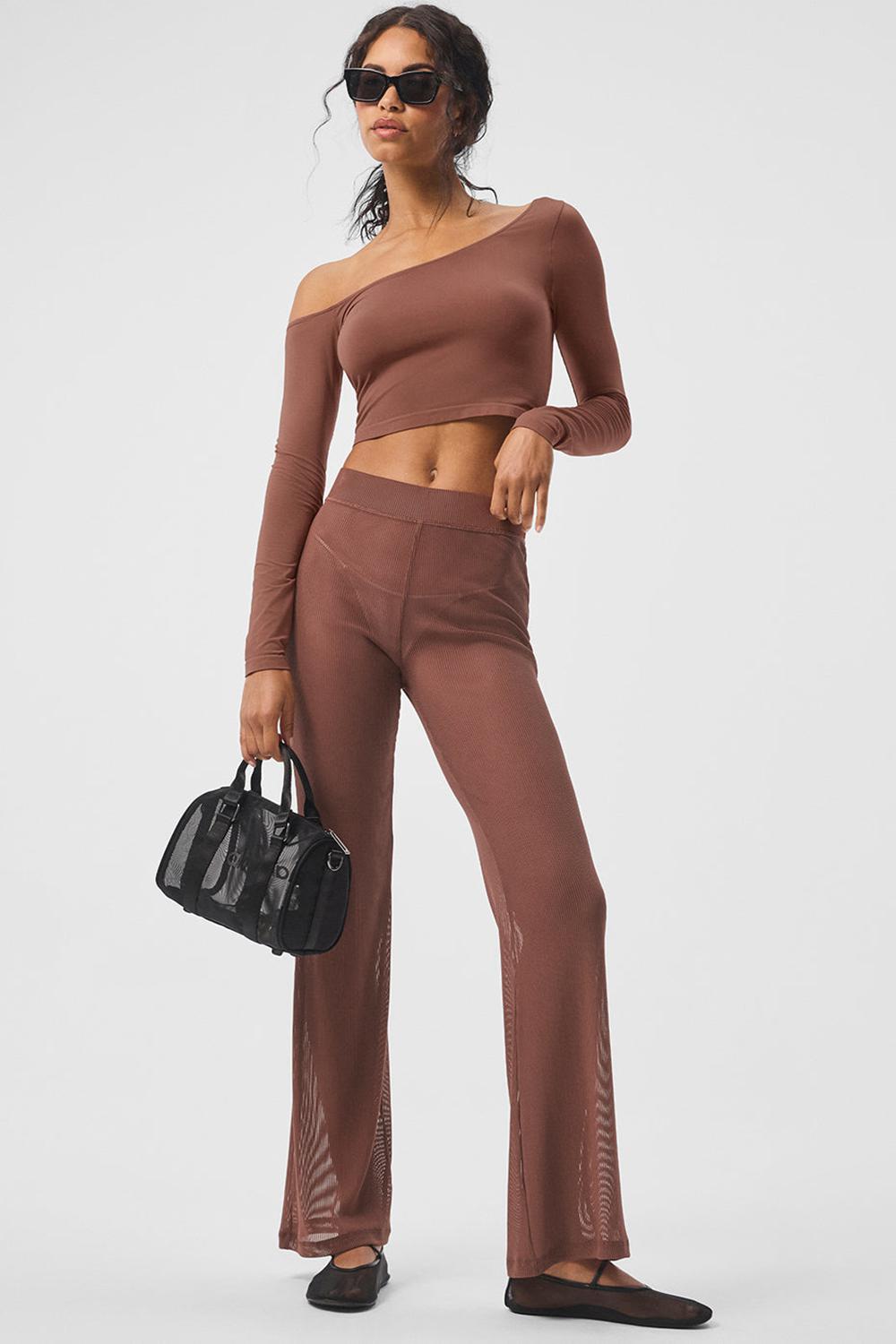 Pantalon Alo Yoga Striped Mesh Tropical Nights Flare Mujer Chestnut | Mexico  OTA-286453