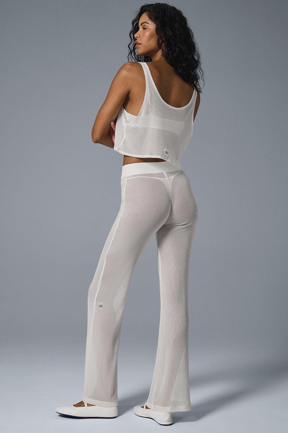 Pantalon Alo Yoga Striped Mesh Tropical Nights Flare Mujer Ivory | Mexico  PNC-972635