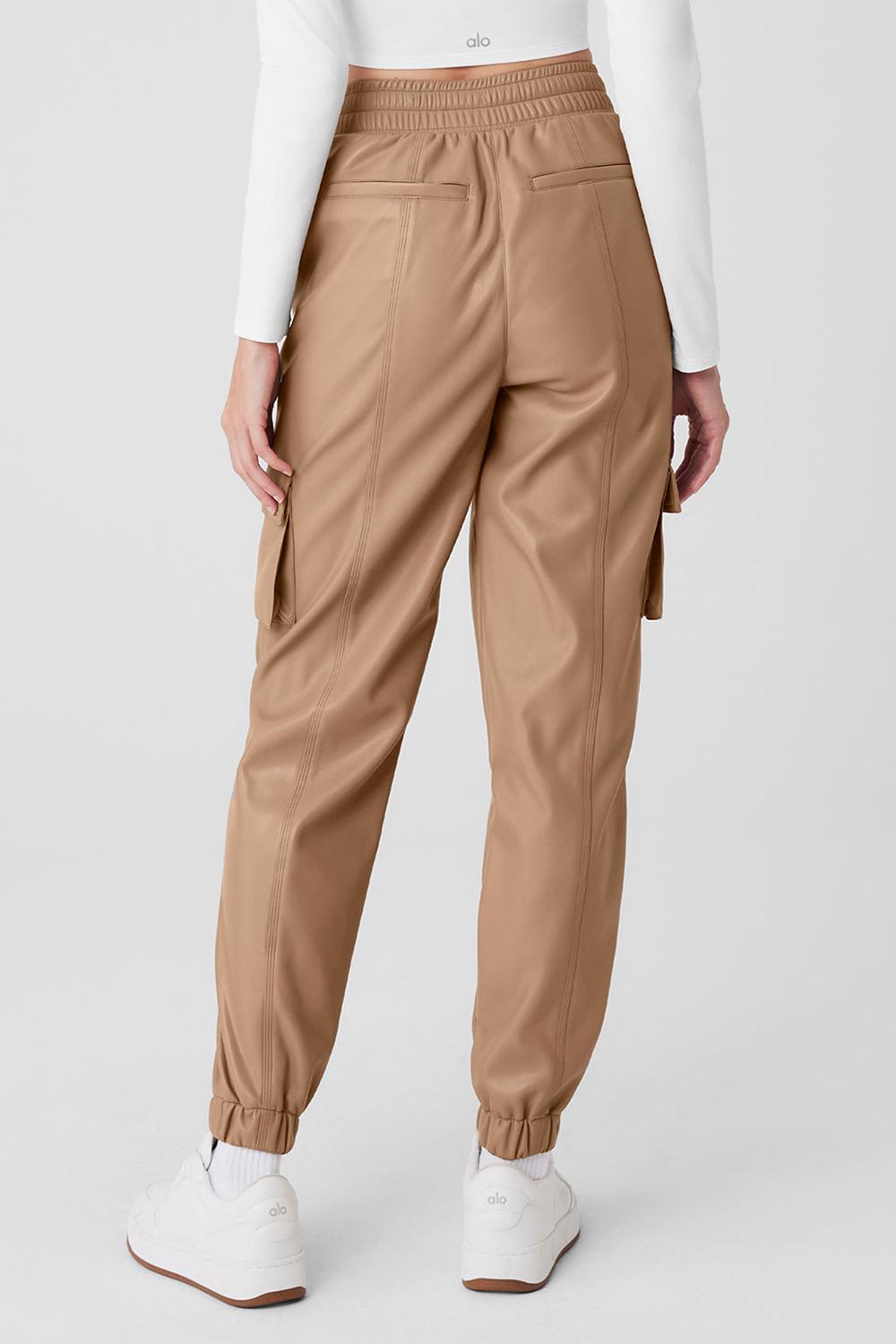 Pantalon Jogger Alo Yoga Faux Leather Power Hour Mujer Toasted Almond | Mexico  RSX-568342