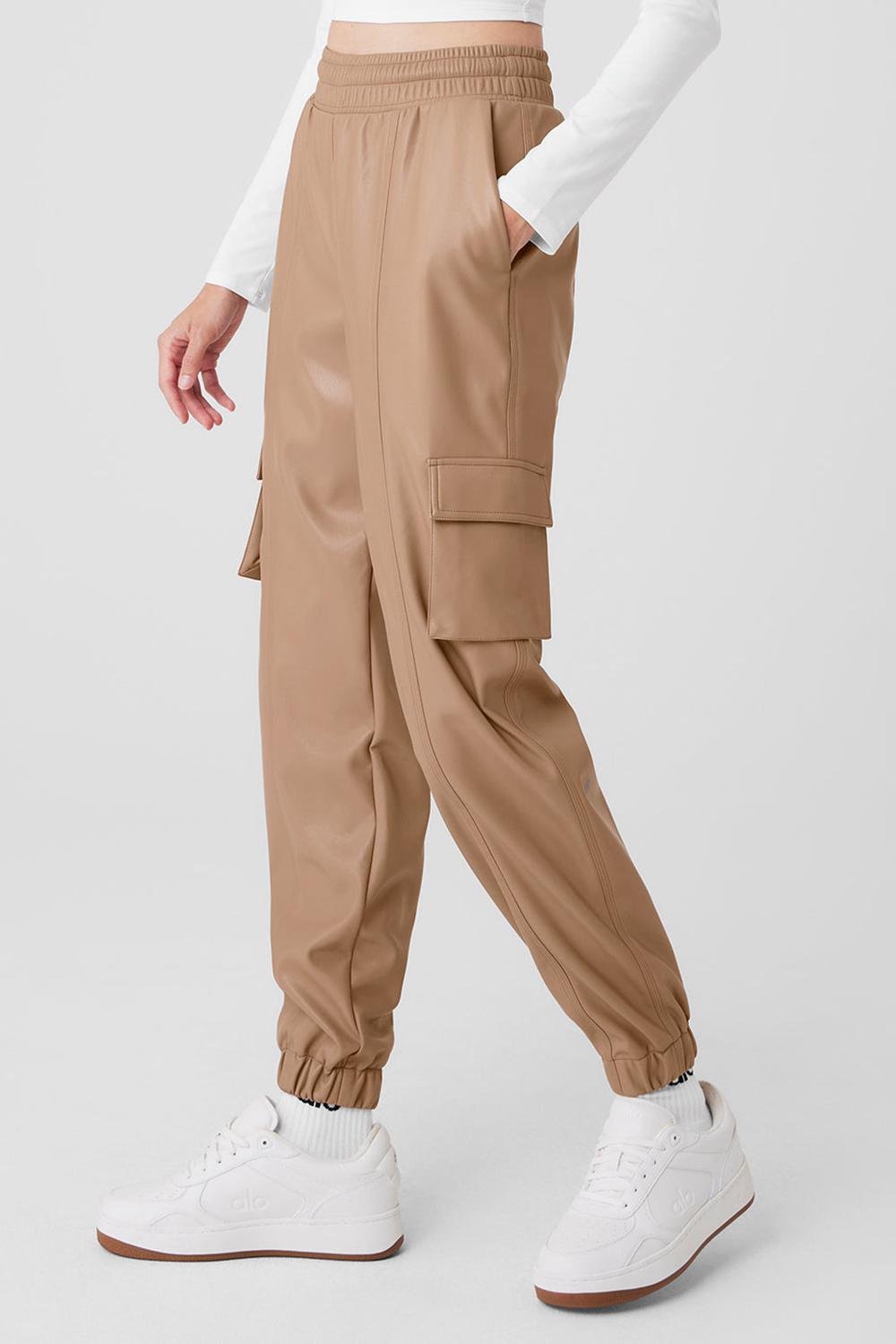 Pantalon Jogger Alo Yoga Faux Leather Power Hour Mujer Toasted Almond | Mexico  RSX-568342