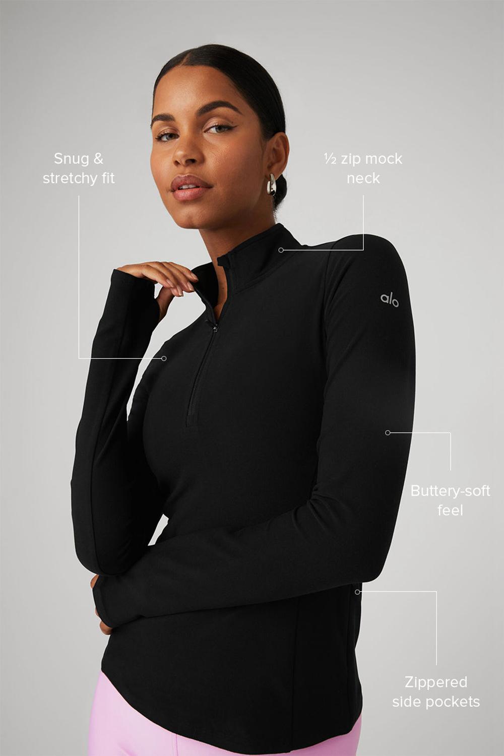 Pullover Alo Yoga Alosoft 1/2 Zip Rapid Mujer Negros | Mexico  EWX-198637