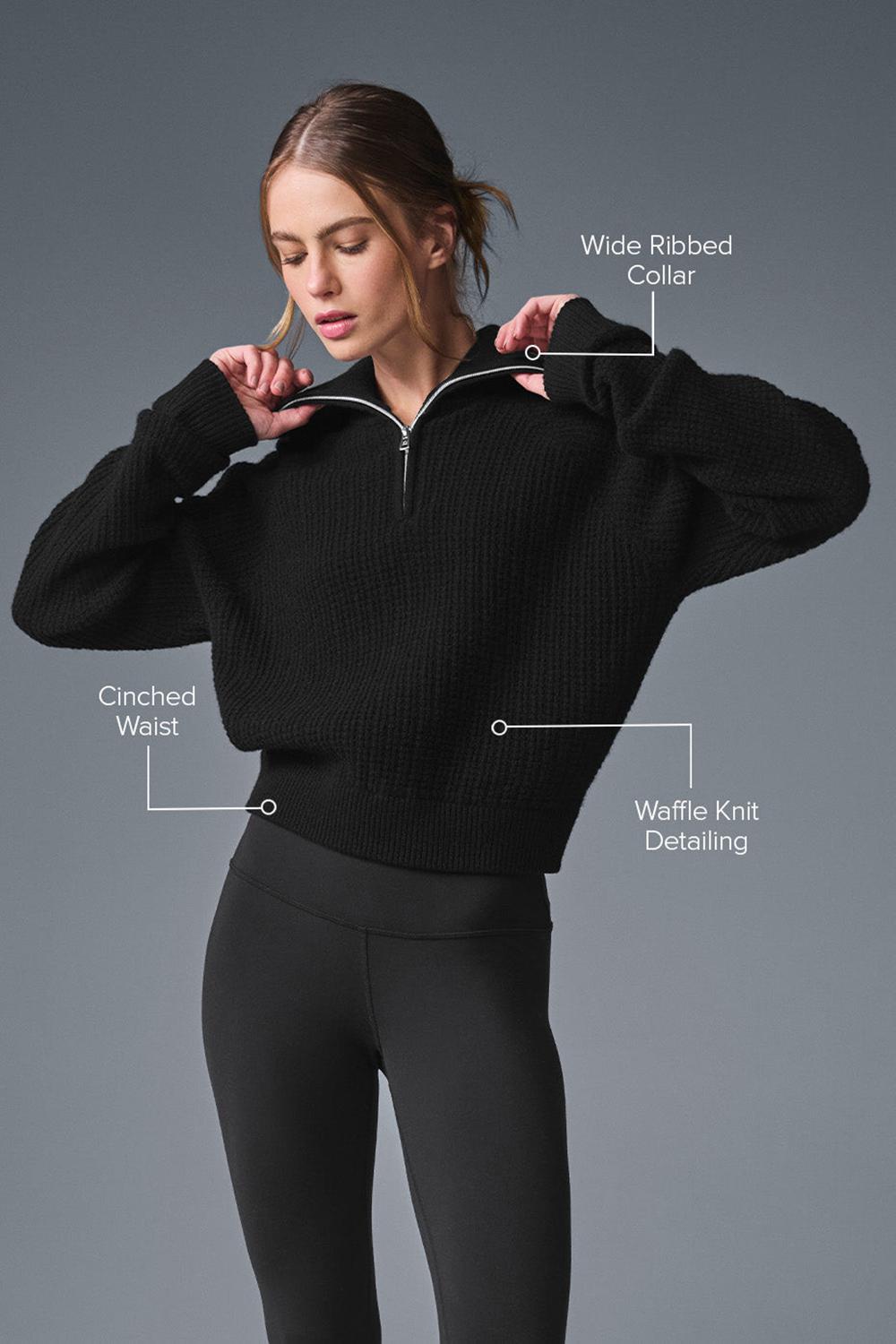 Pullover Alo Yoga Cashmere Plush Waffle 1/4 Zip Mujer Negros | Mexico  IZN-497613