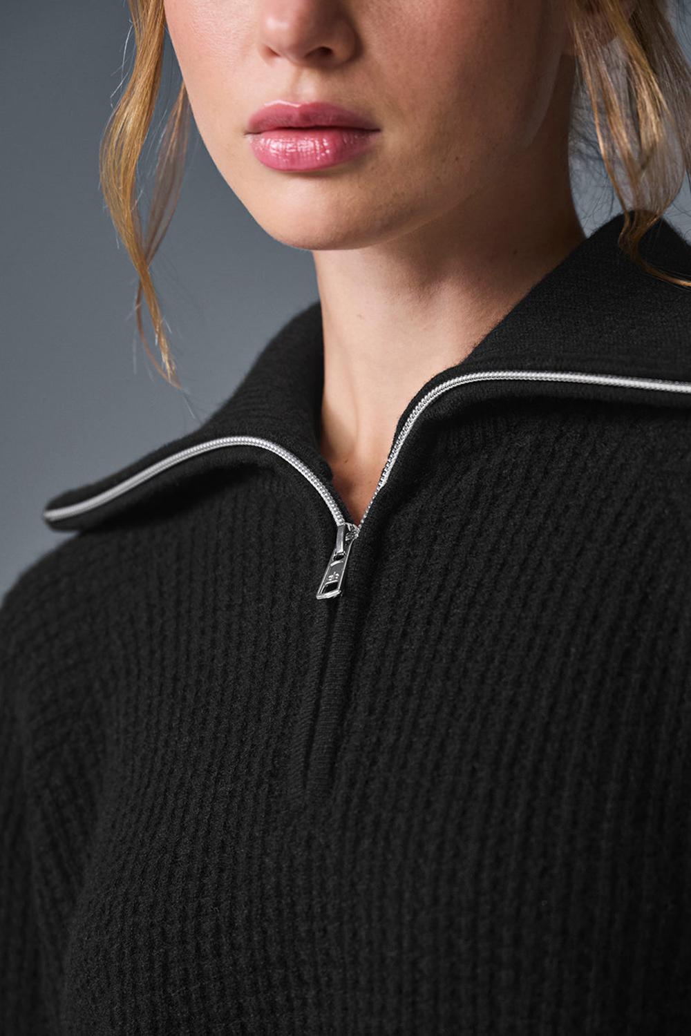 Pullover Alo Yoga Cashmere Plush Waffle 1/4 Zip Mujer Negros | Mexico  IZN-497613