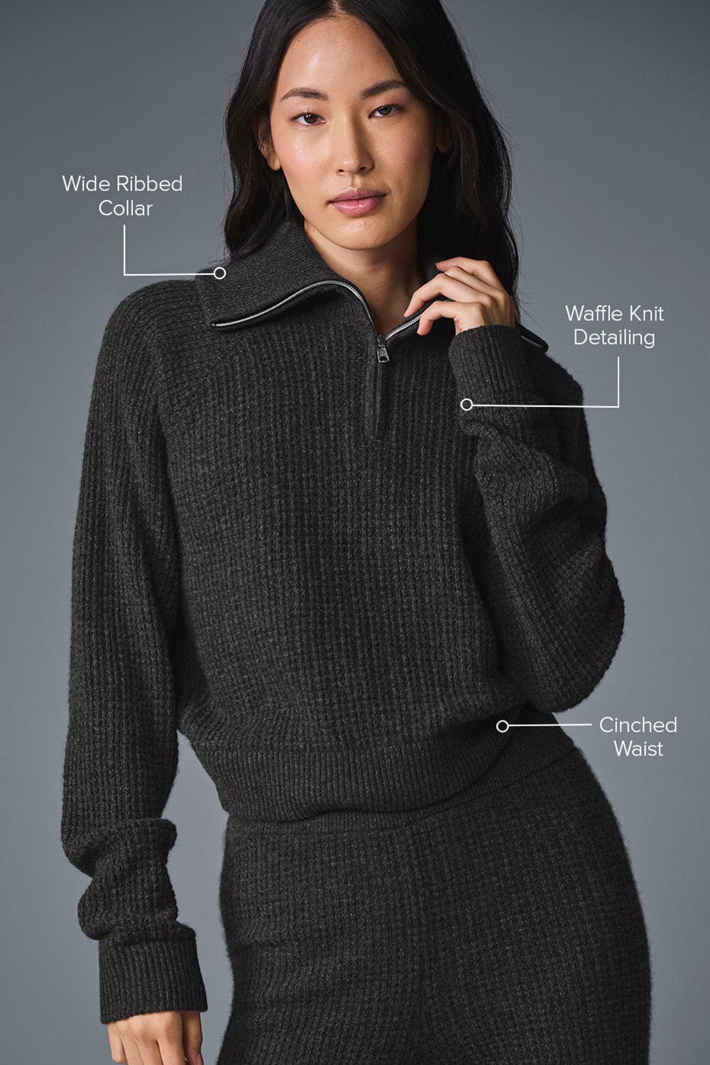 Pullover Alo Yoga Cashmere Plush Waffle 1/4 Zip Mujer Azules Grises | Mexico  GHD-596170