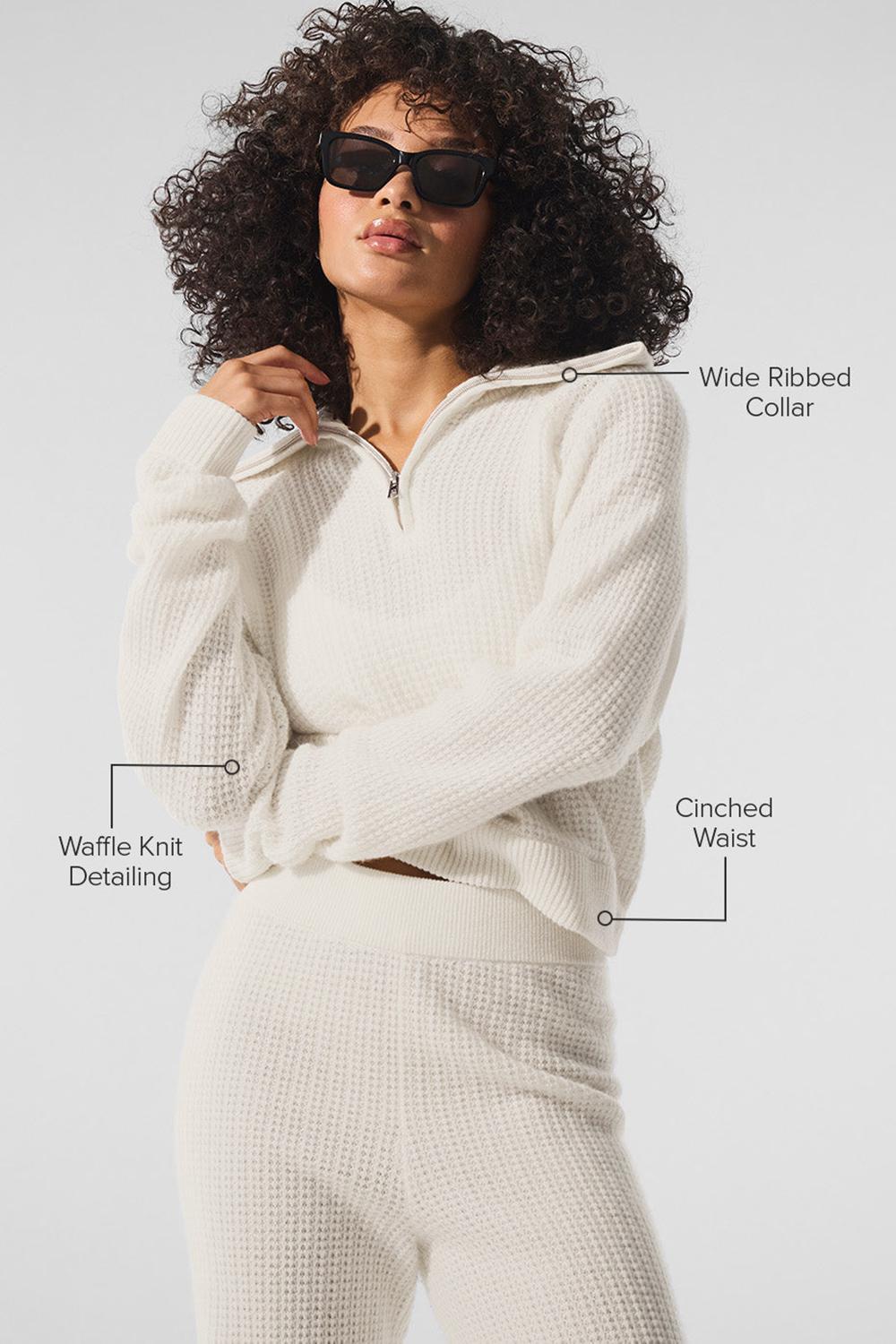 Pullover Alo Yoga Cashmere Plush Waffle 1/4 Zip Mujer Ivory | Mexico  TQR-139680