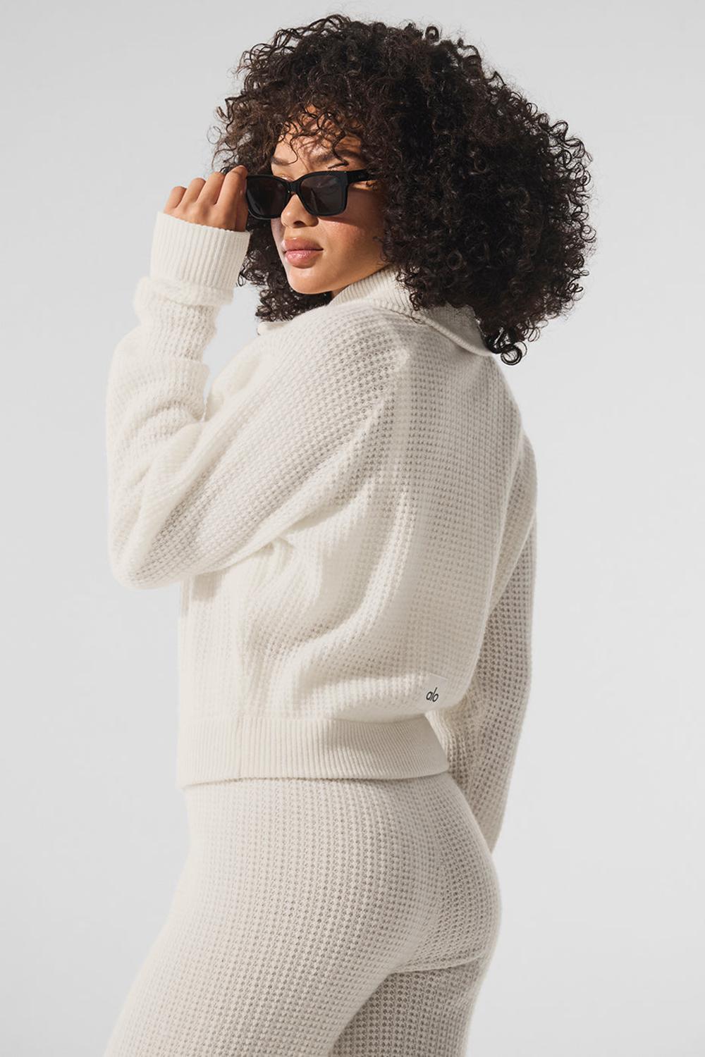 Pullover Alo Yoga Cashmere Plush Waffle 1/4 Zip Mujer Ivory | Mexico  TQR-139680