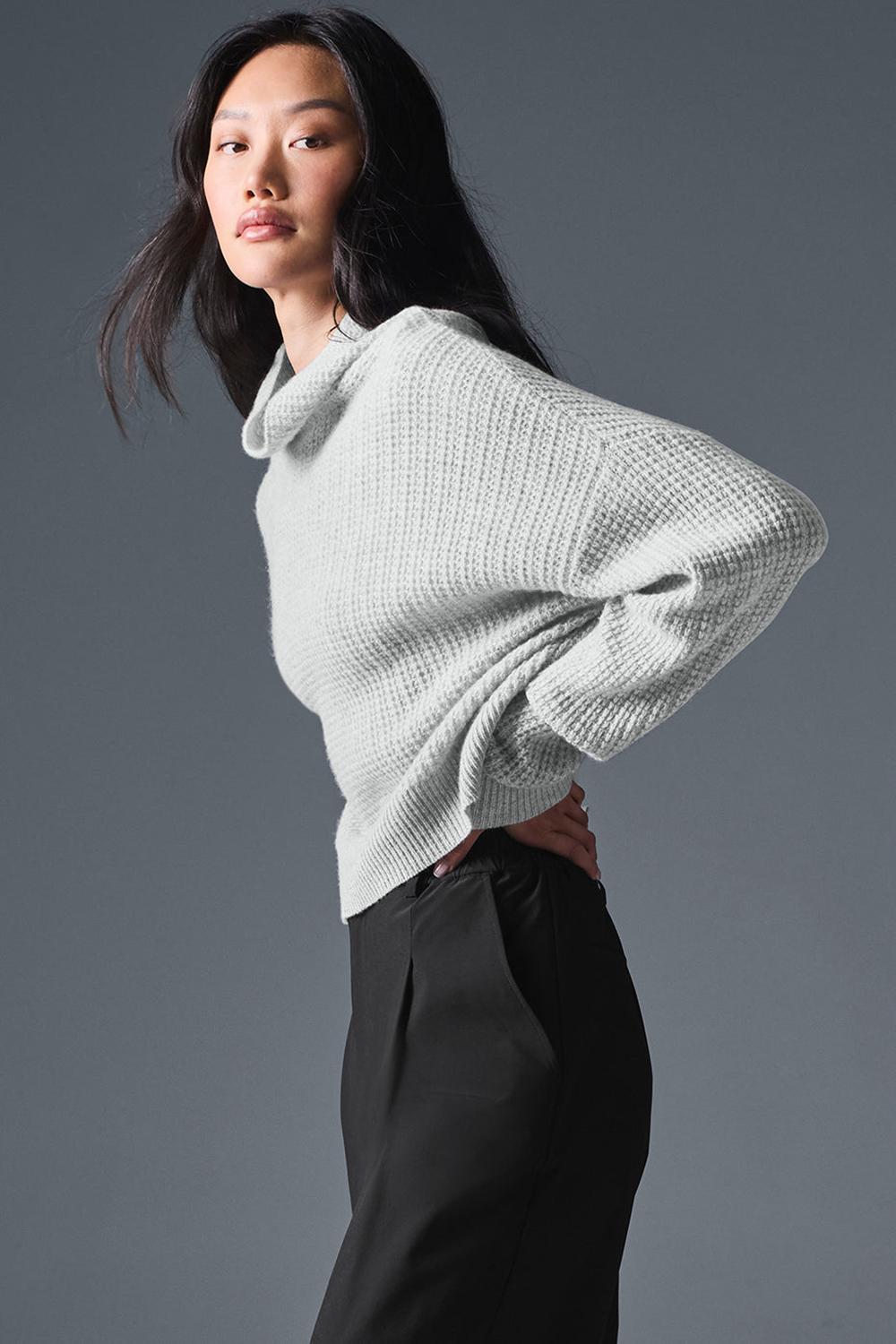 Pullover Alo Yoga Cashmere Plush Waffle Turtleneck Mujer Grises | Mexico  ZHK-498307