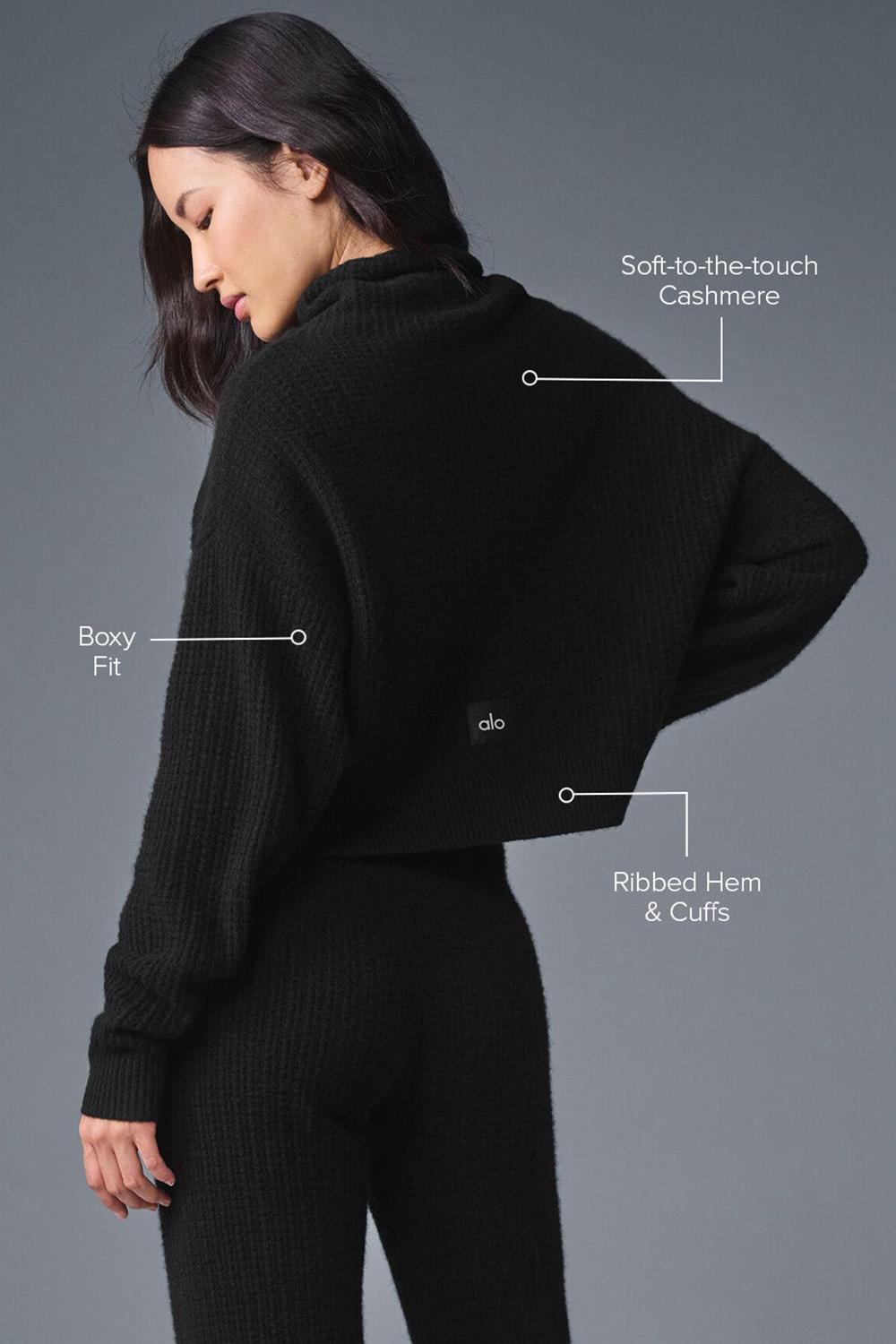 Pullover Alo Yoga Cashmere Plush Waffle Turtleneck Mujer Negros | Mexico  FBE-768250