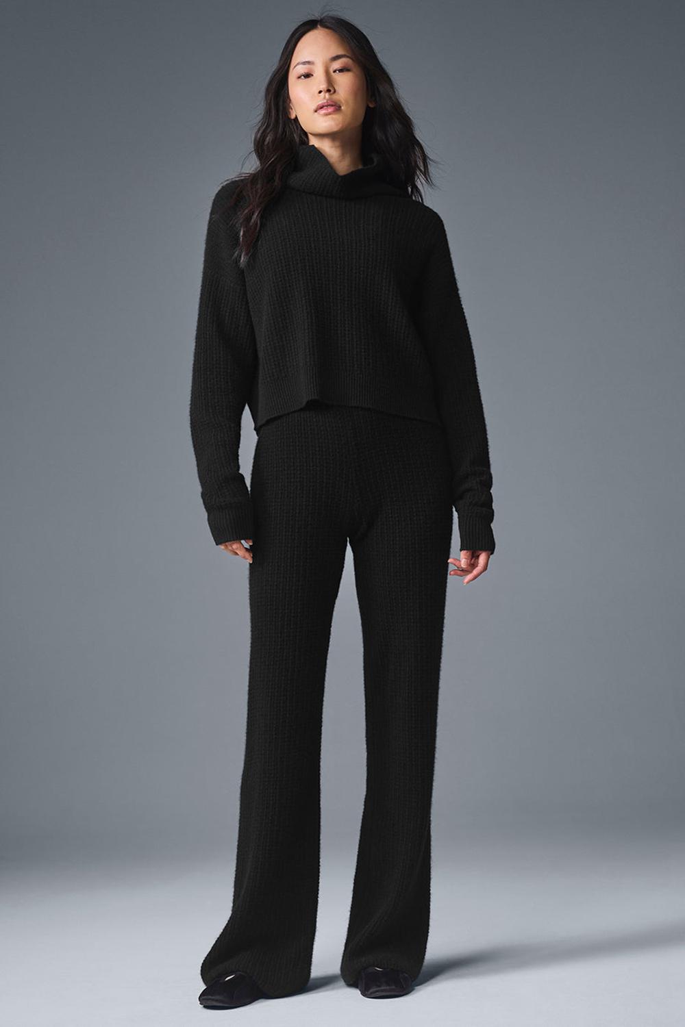 Pullover Alo Yoga Cashmere Plush Waffle Turtleneck Mujer Negros | Mexico  FBE-768250