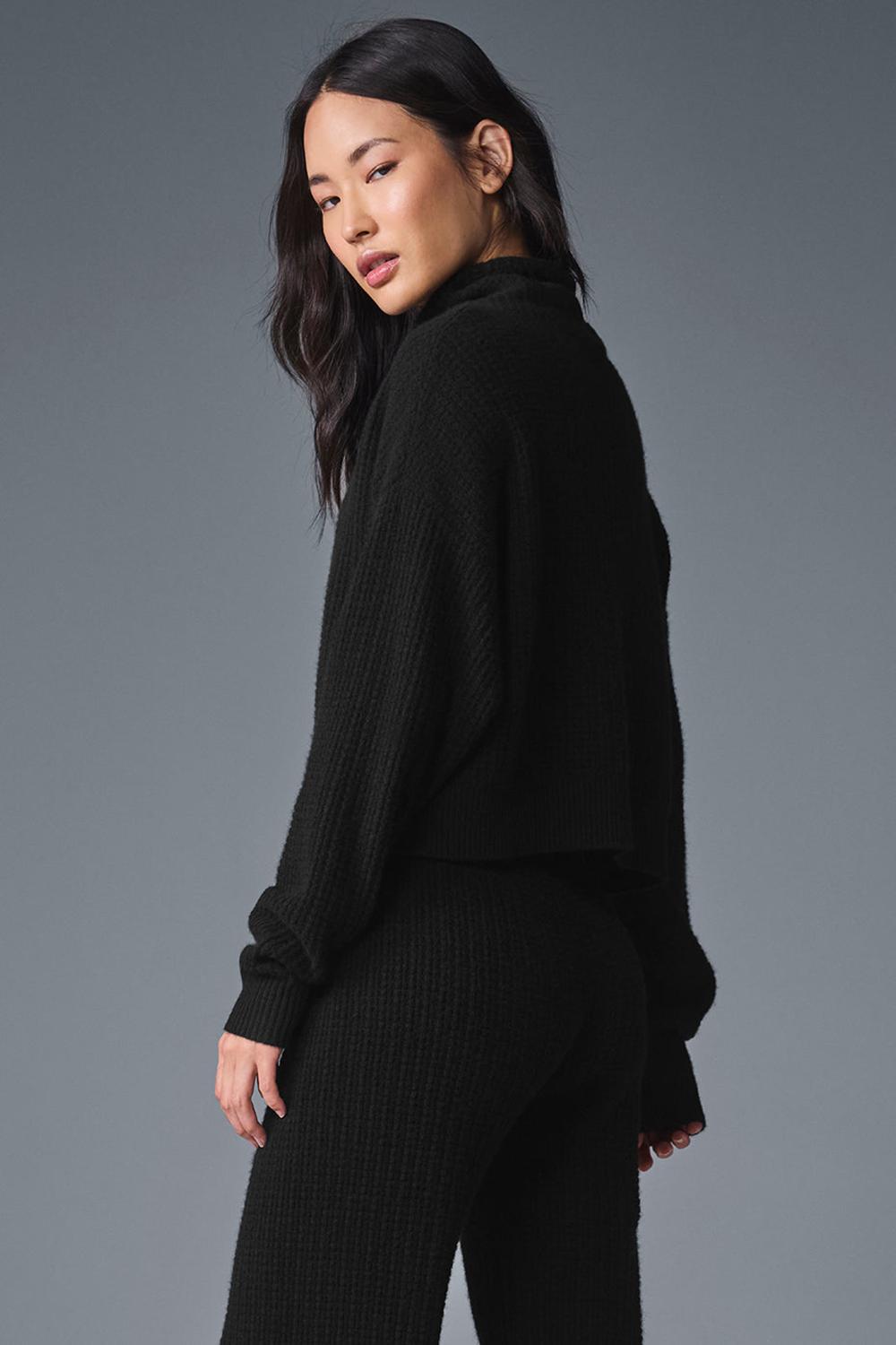 Pullover Alo Yoga Cashmere Plush Waffle Turtleneck Mujer Negros | Mexico  FBE-768250