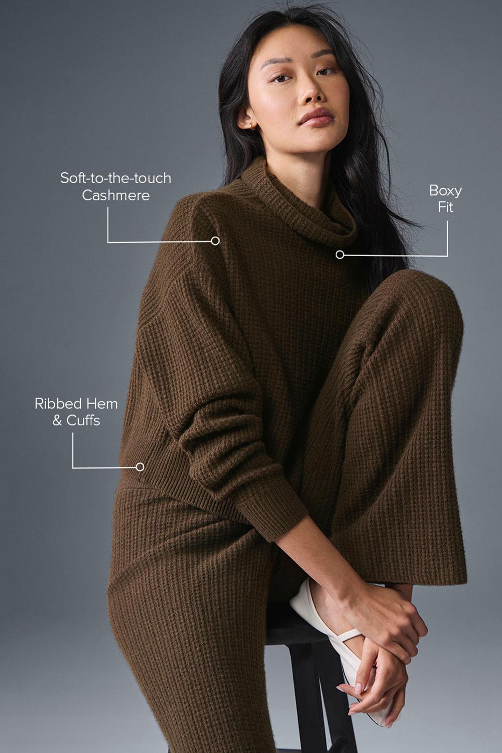 Pullover Alo Yoga Cashmere Plush Waffle Turtleneck Mujer Espresso | Mexico  PWF-109652
