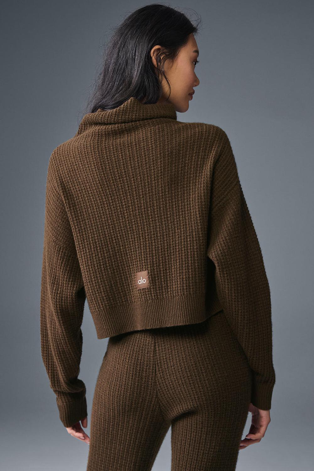 Pullover Alo Yoga Cashmere Plush Waffle Turtleneck Mujer Espresso | Mexico  PWF-109652