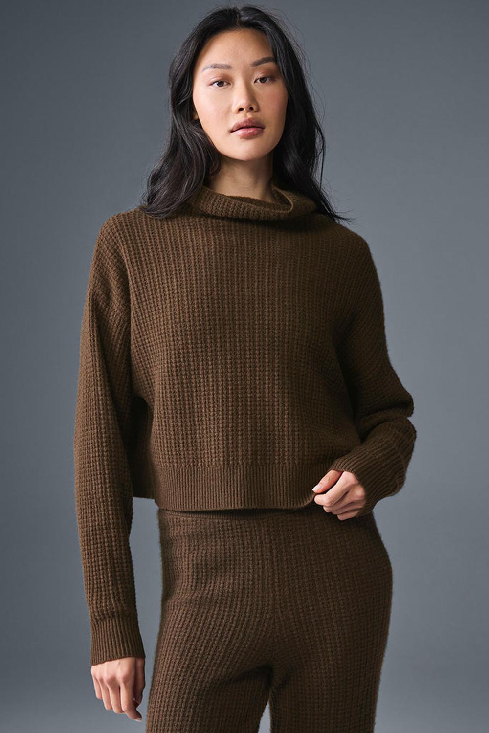 Pullover Alo Yoga Cashmere Plush Waffle Turtleneck Mujer Espresso | Mexico  PWF-109652