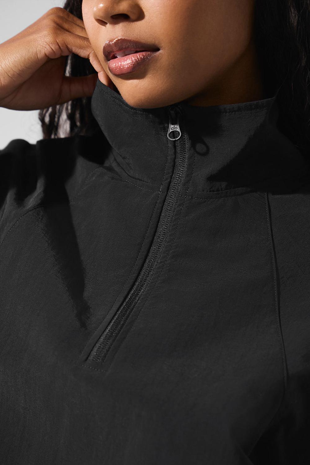 Pullover Alo Yoga Cropped 1/4 Zip Alumni Mujer Negros | Mexico  VWS-015286