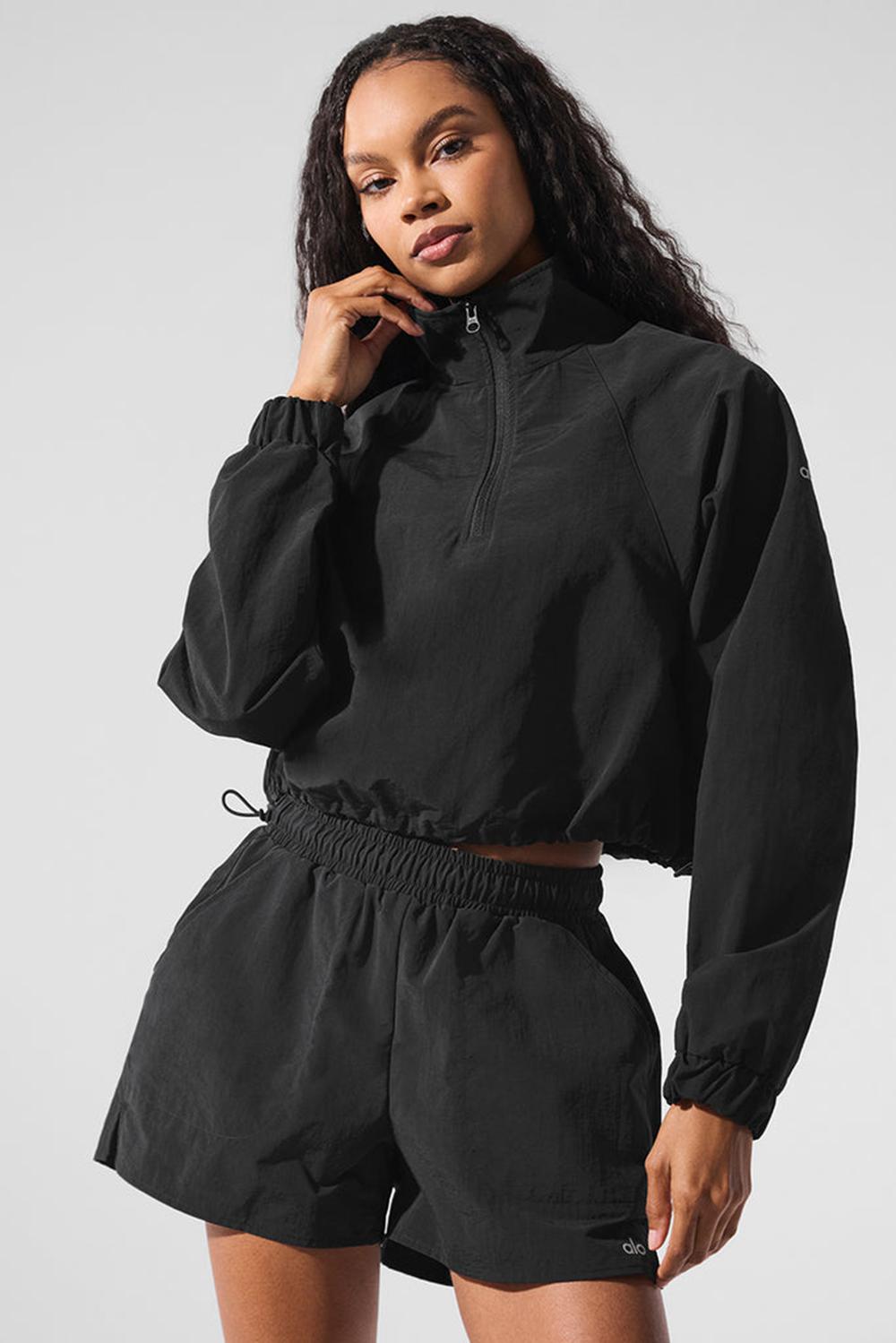 Pullover Alo Yoga Cropped 1/4 Zip Alumni Mujer Negros | Mexico  VWS-015286