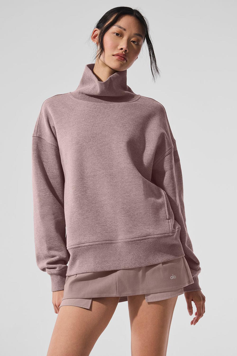 Pullover Alo Yoga Hazy Mock Neck Mujer Mushroom Heather | Mexico  ENI-375102