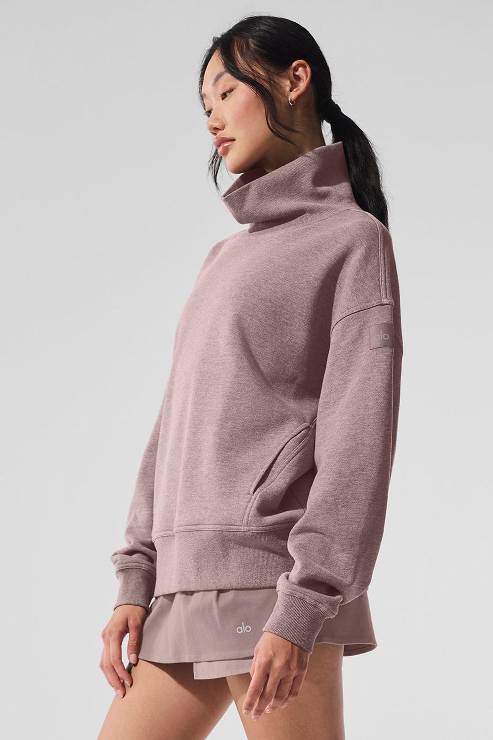 Pullover Alo Yoga Hazy Mock Neck Mujer Mushroom Heather | Mexico  ENI-375102