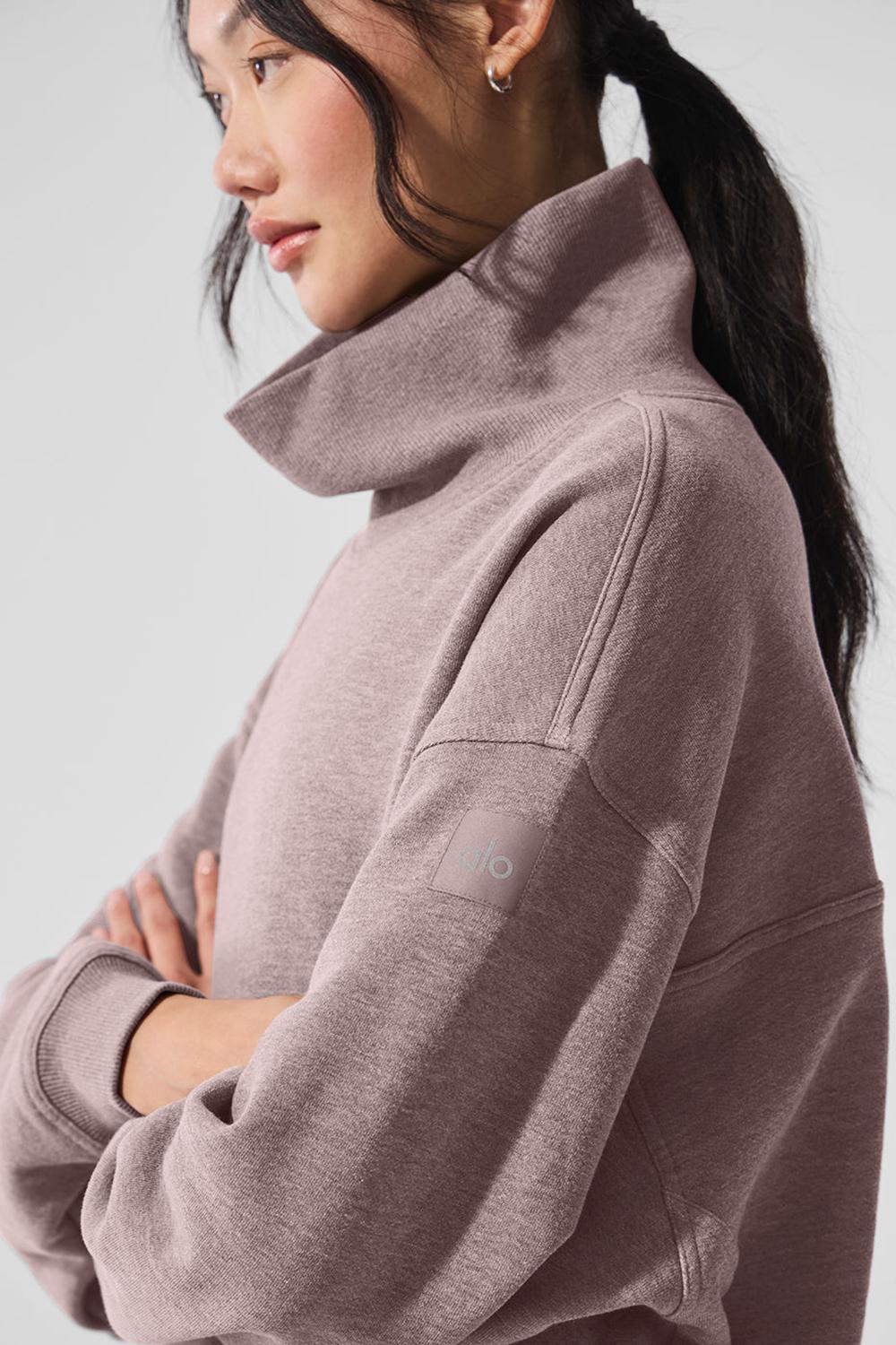 Pullover Alo Yoga Hazy Mock Neck Mujer Mushroom Heather | Mexico  ENI-375102