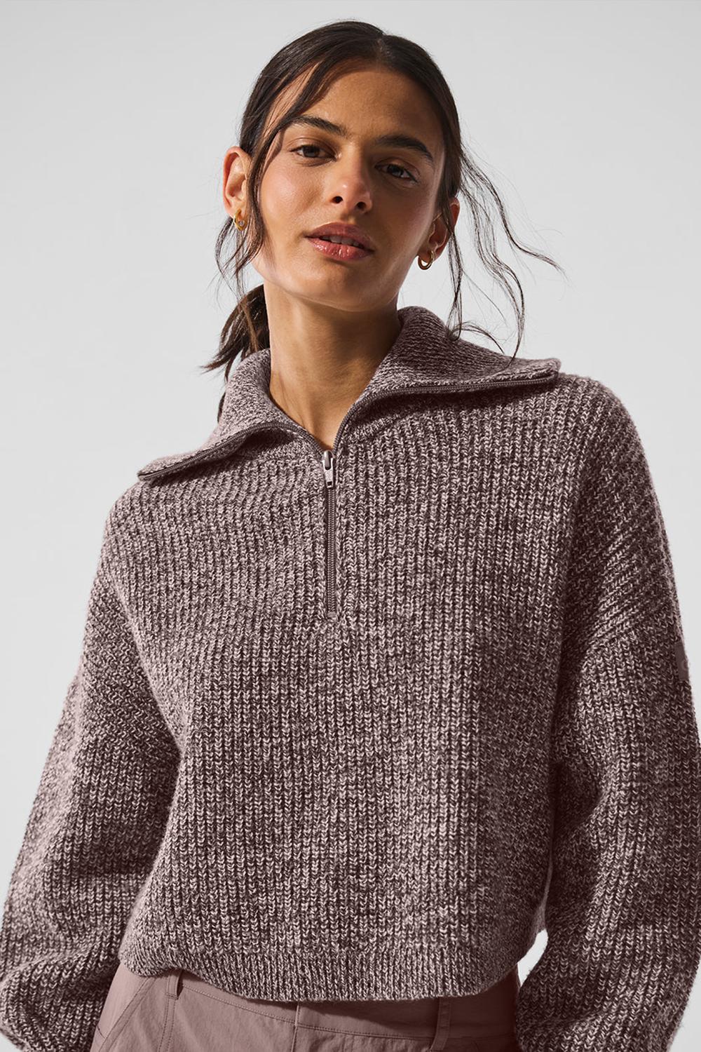 Pullover Alo Yoga Marl 1/4 Zip Mujer Mushroom Marl | Mexico  HIE-279054