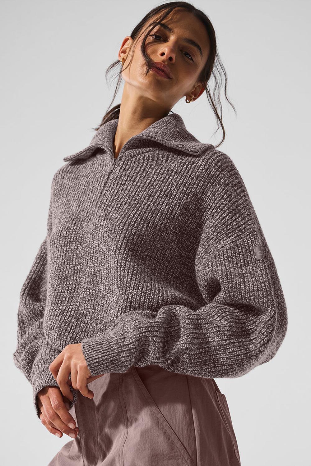Pullover Alo Yoga Marl 1/4 Zip Mujer Mushroom Marl | Mexico  HIE-279054