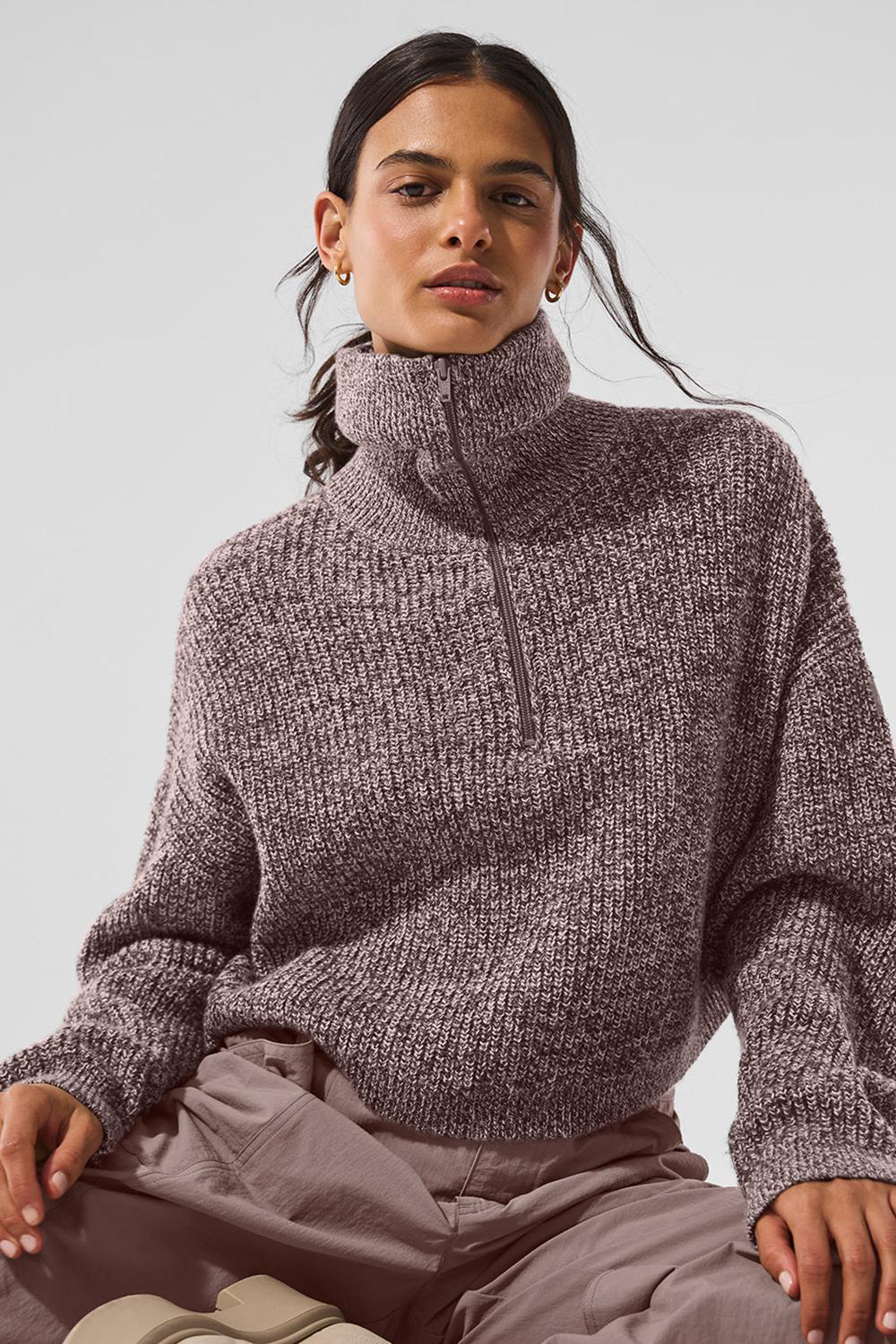 Pullover Alo Yoga Marl 1/4 Zip Mujer Mushroom Marl | Mexico  HIE-279054