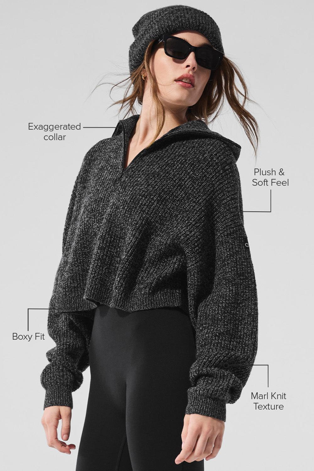 Pullover Alo Yoga Marl 1/4 Zip Mujer Negros | Mexico  ENR-942386
