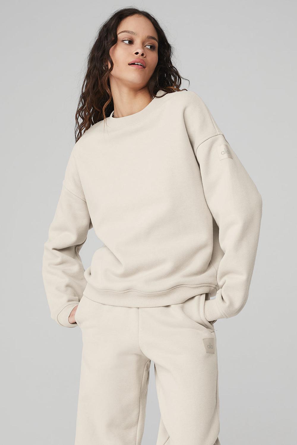Pullover Alo Yoga Renown Heavy Weight Crew Neck Mujer Bone | Mexico  MRH-489513