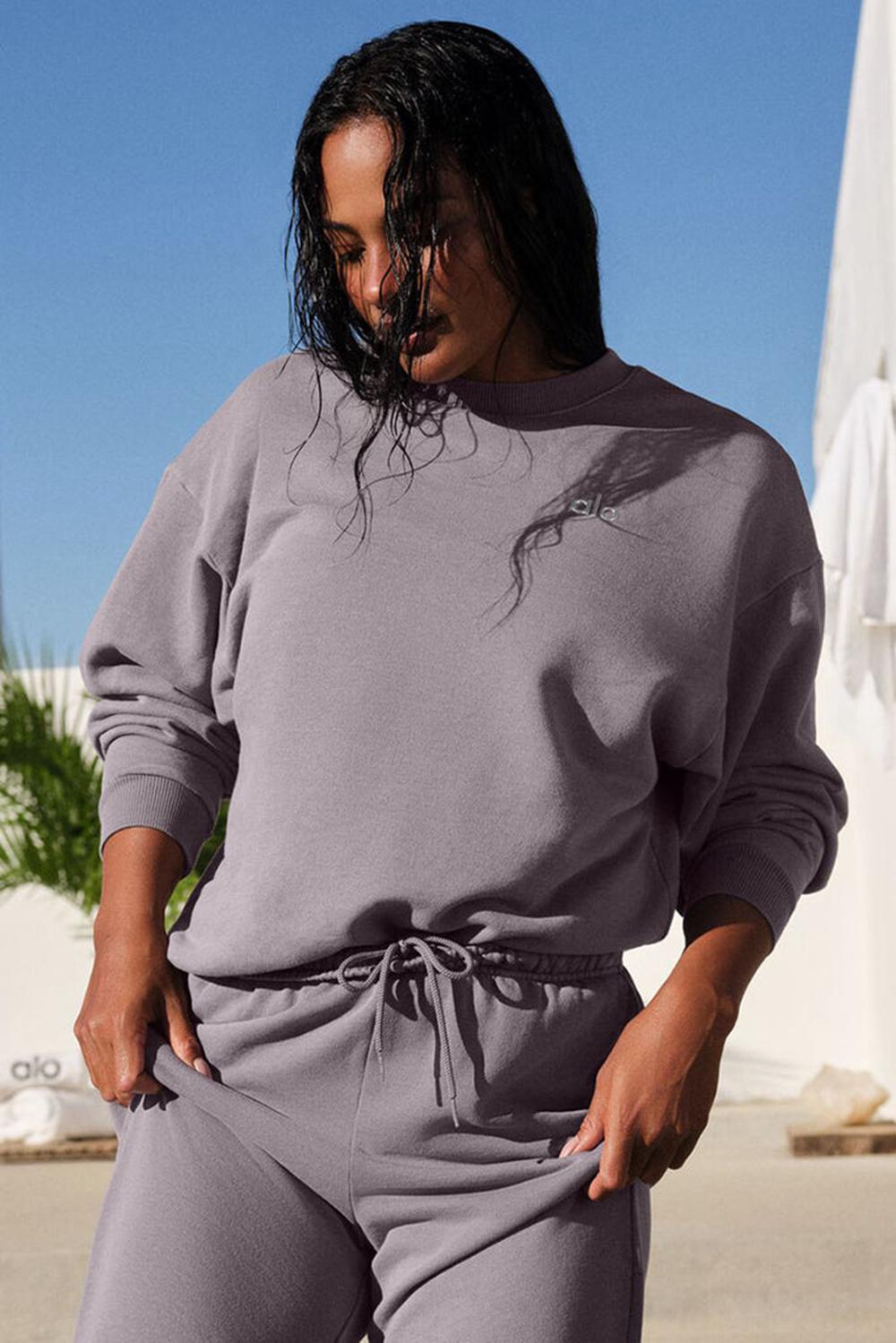 Pullover Alo Yoga Washed Accolade Crew Neck Mujer Grises Azules | Mexico  FWV-063947