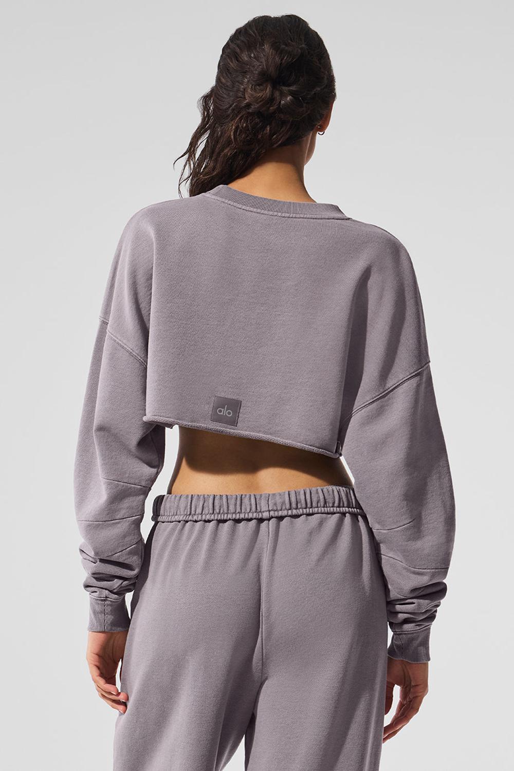 Pullover Alo Yoga Washed Extreme Cropped Mujer Grises Azules | Mexico  NXL-865413
