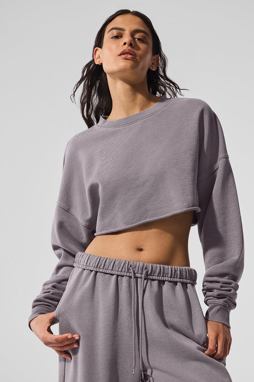 Pullover Alo Yoga Washed Extreme Cropped Mujer Grises Azules | Mexico  NXL-865413