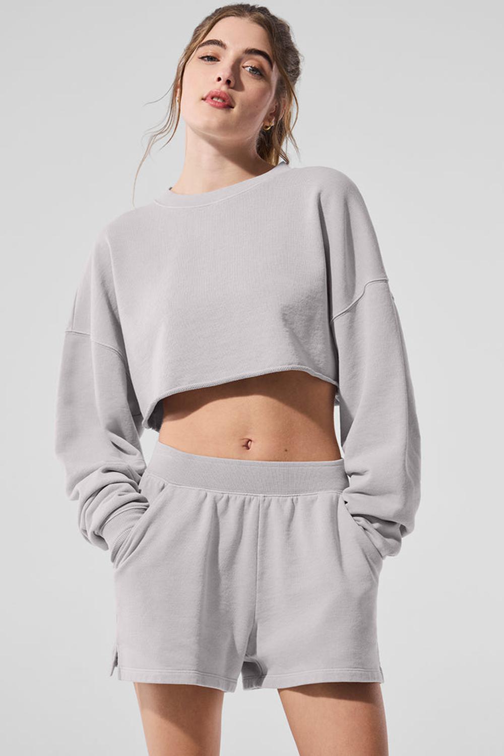 Pullover Alo Yoga Washed Extreme Cropped Mujer Grises Azules | Mexico  UPS-981245