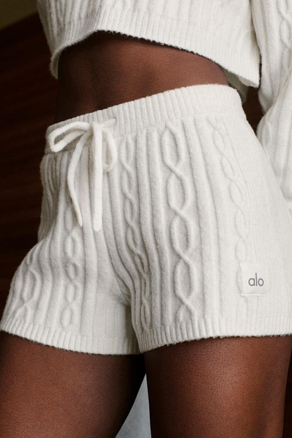 Short Alo Yoga Cable Knit Winter Bliss Mujer Ivory | Mexico  OVA-730961