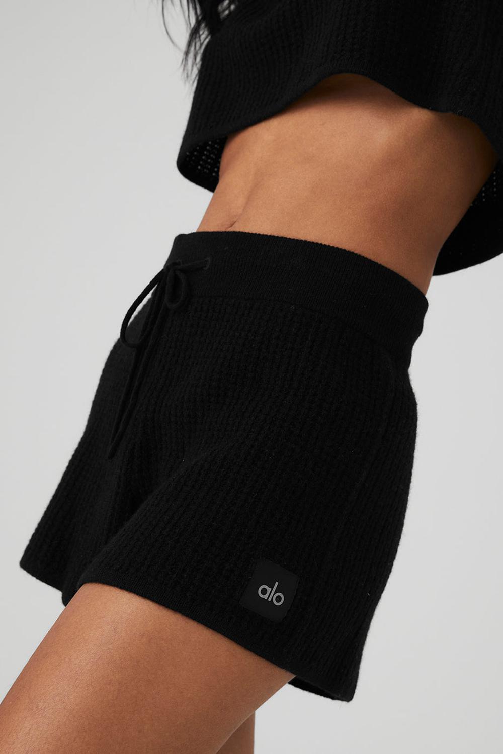 Short Alo Yoga Cashmere High-Waist Plush Waffle Mujer Negros | Mexico  KZD-145083