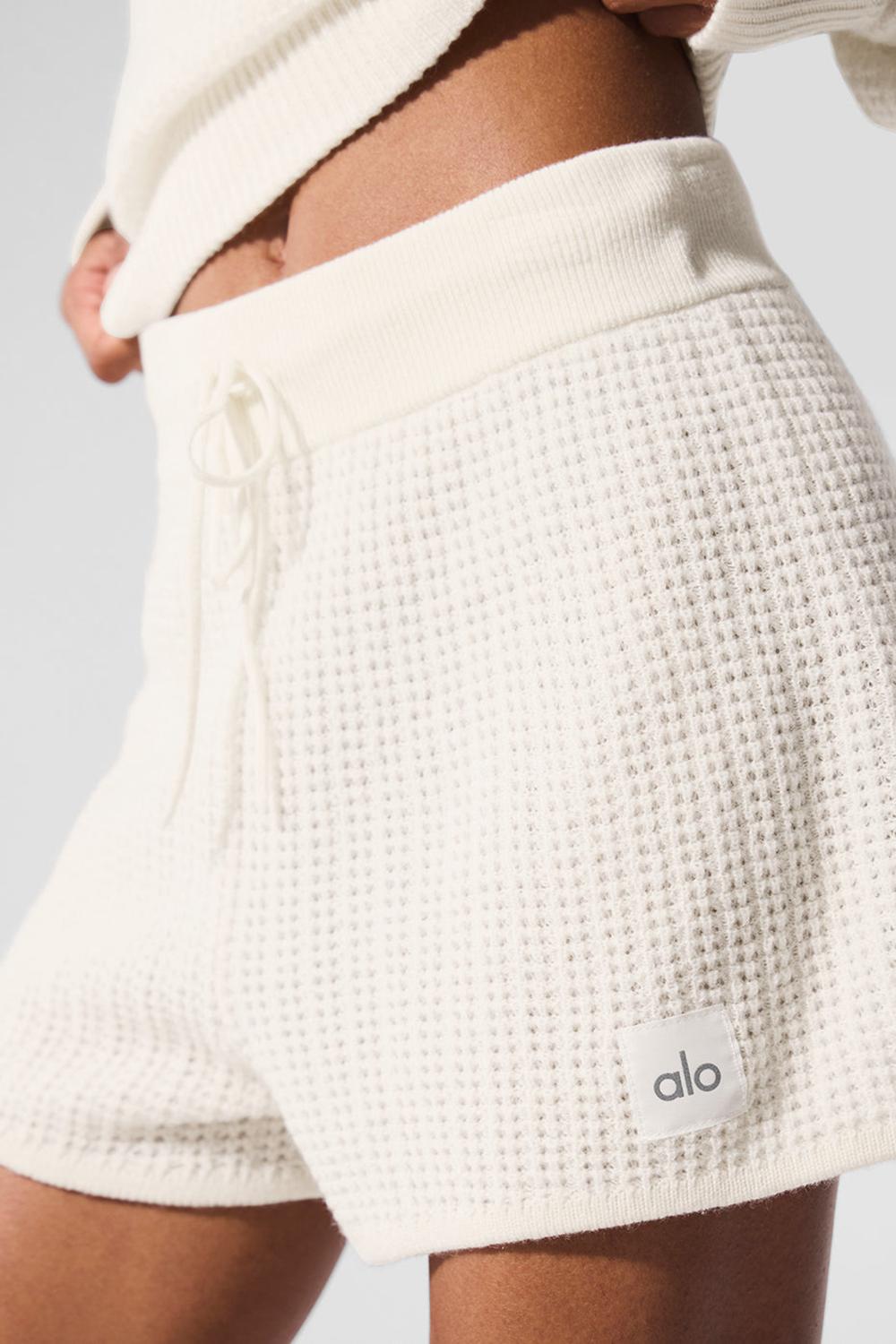 Short Alo Yoga Cashmere High-Waist Plush Waffle Mujer Ivory | Mexico  YBQ-146387