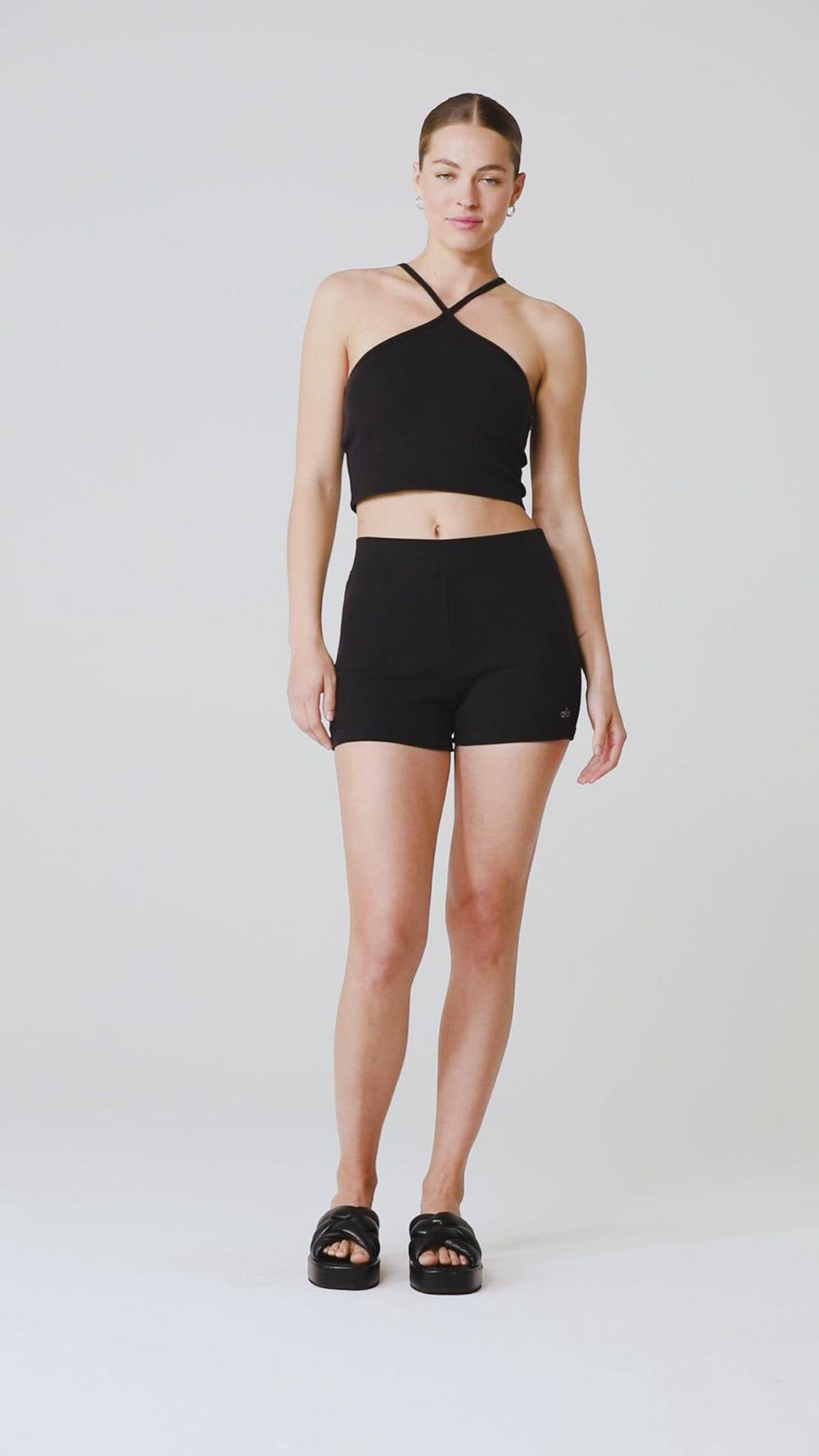 Short Alo Yoga Goddess Ribbed High-Waist Hot Mujer Negros | Mexico  ZOD-019352