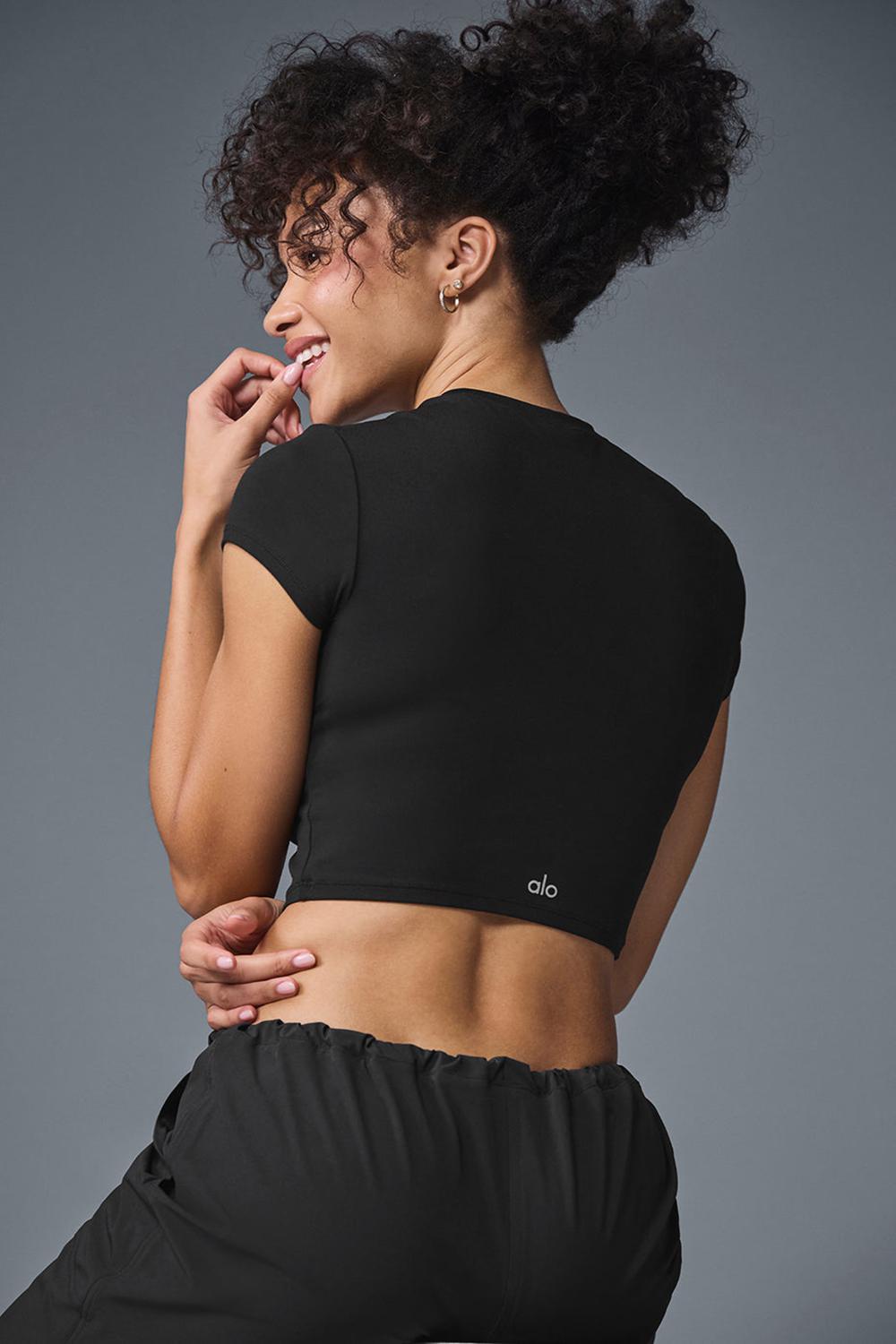 Short Sleeve Alo Yoga Alosoft Crop Finesse Mujer Negros | Mexico  TIL-364890