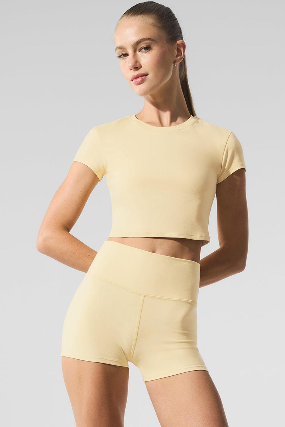 Short Sleeve Alo Yoga Alosoft Crop Finesse Mujer Warm Butter | Mexico  TZY-137459