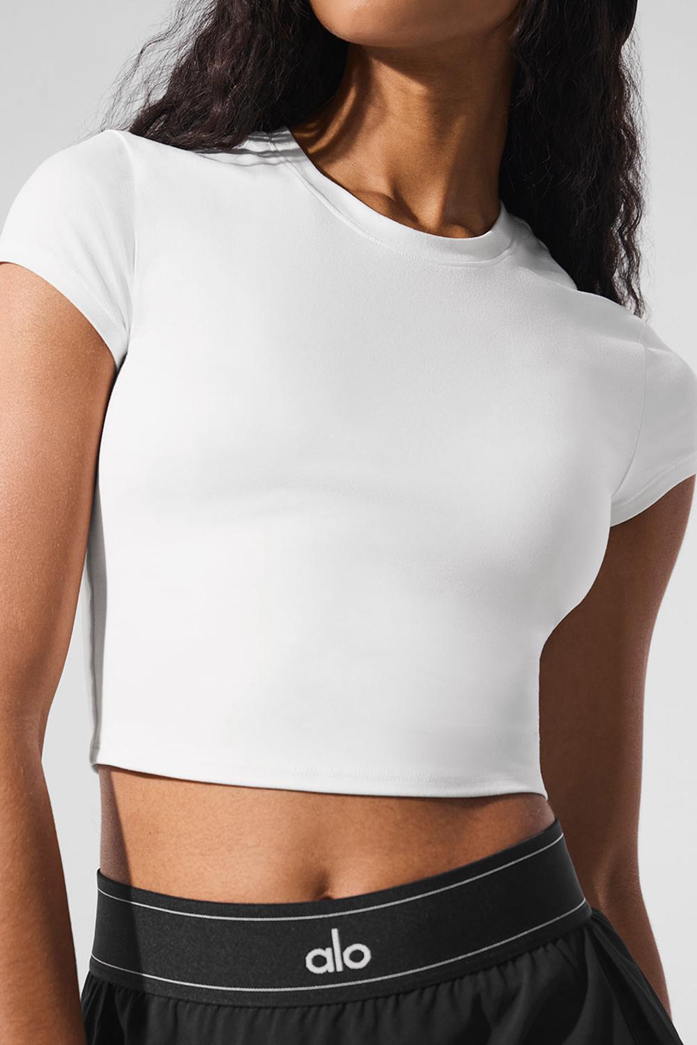 Short Sleeve Alo Yoga Alosoft Crop Finesse Mujer Blancos | Mexico  FGB-812063