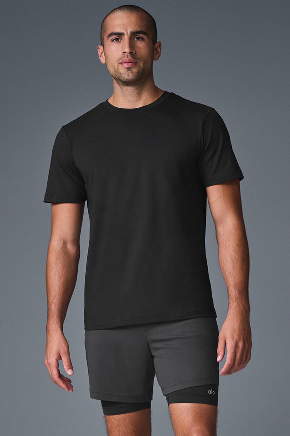 Short Sleeve Alo Yoga Conquer Reform Crewneck Hombre Negros | Mexico  SUB-421893