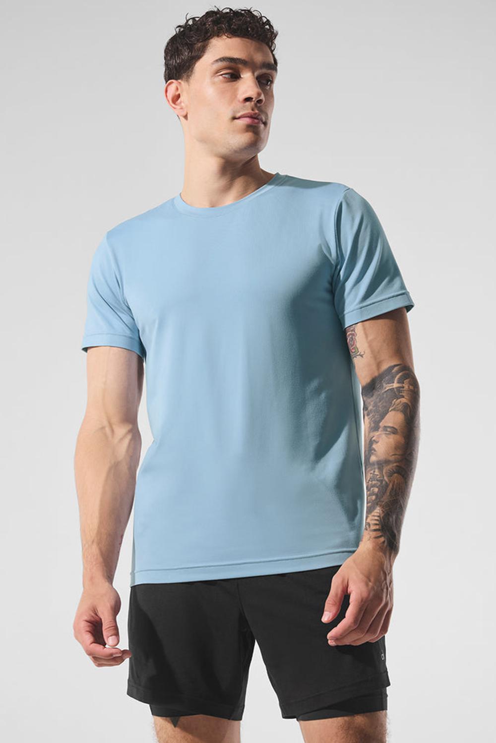 Short Sleeve Alo Yoga Conquer Reform Crewneck Hombre Azules | Mexico  ACM-495361