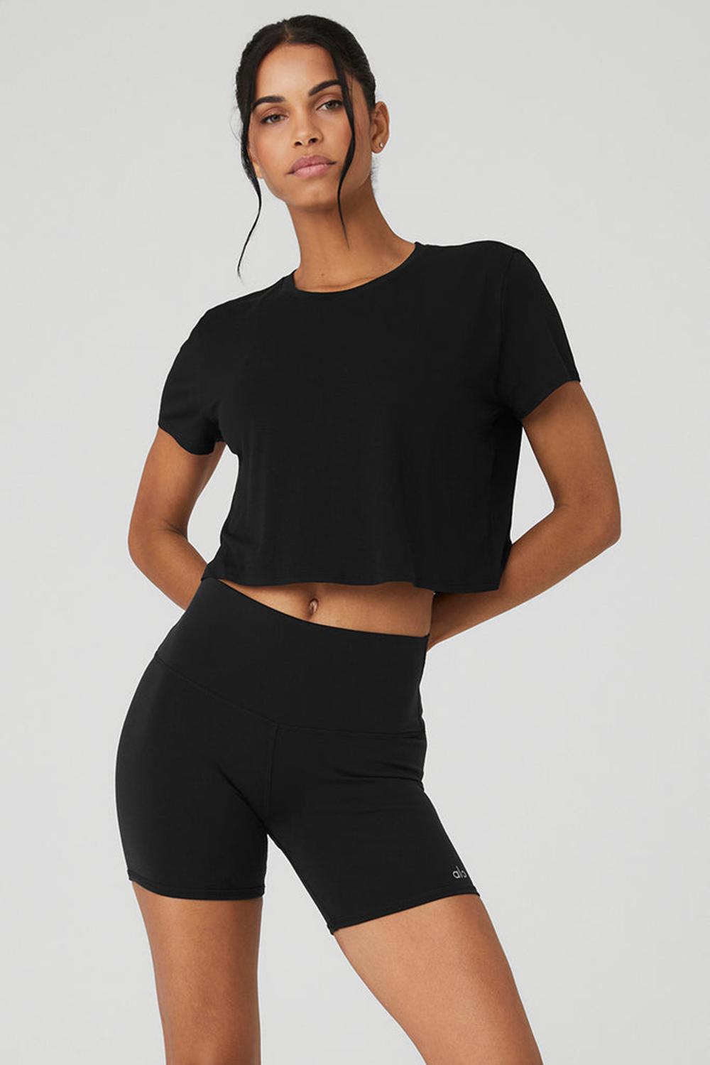Short Sleeve Alo Yoga Cropped All Day Mujer Negros | Mexico  BKO-805642