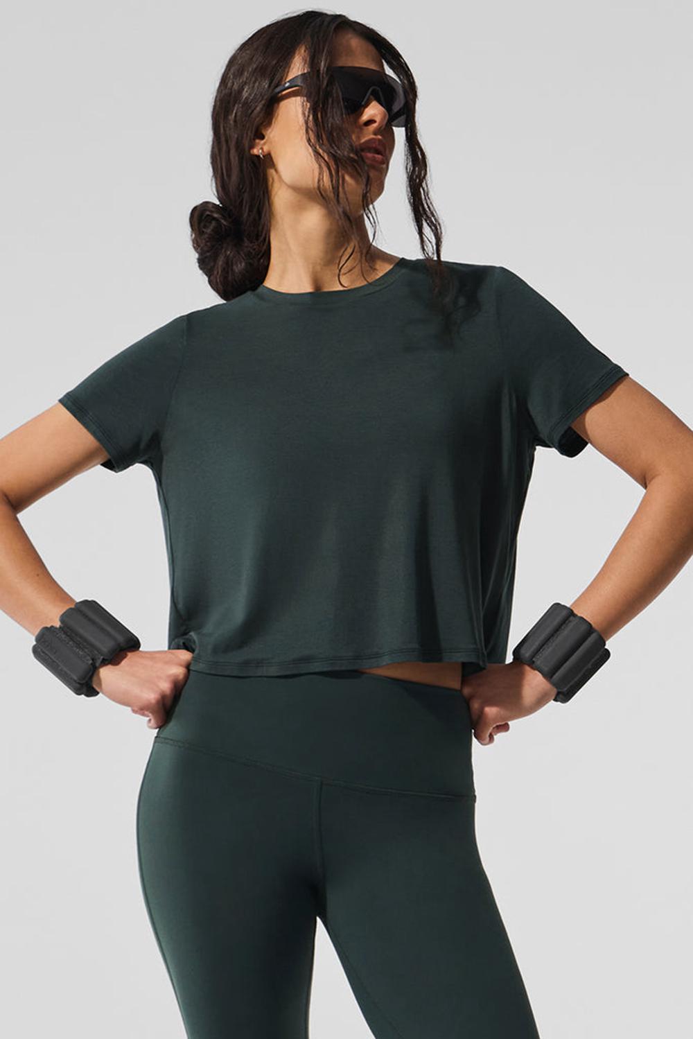 Short Sleeve Alo Yoga Cropped All Day Mujer Verdes | Mexico  HNL-829374