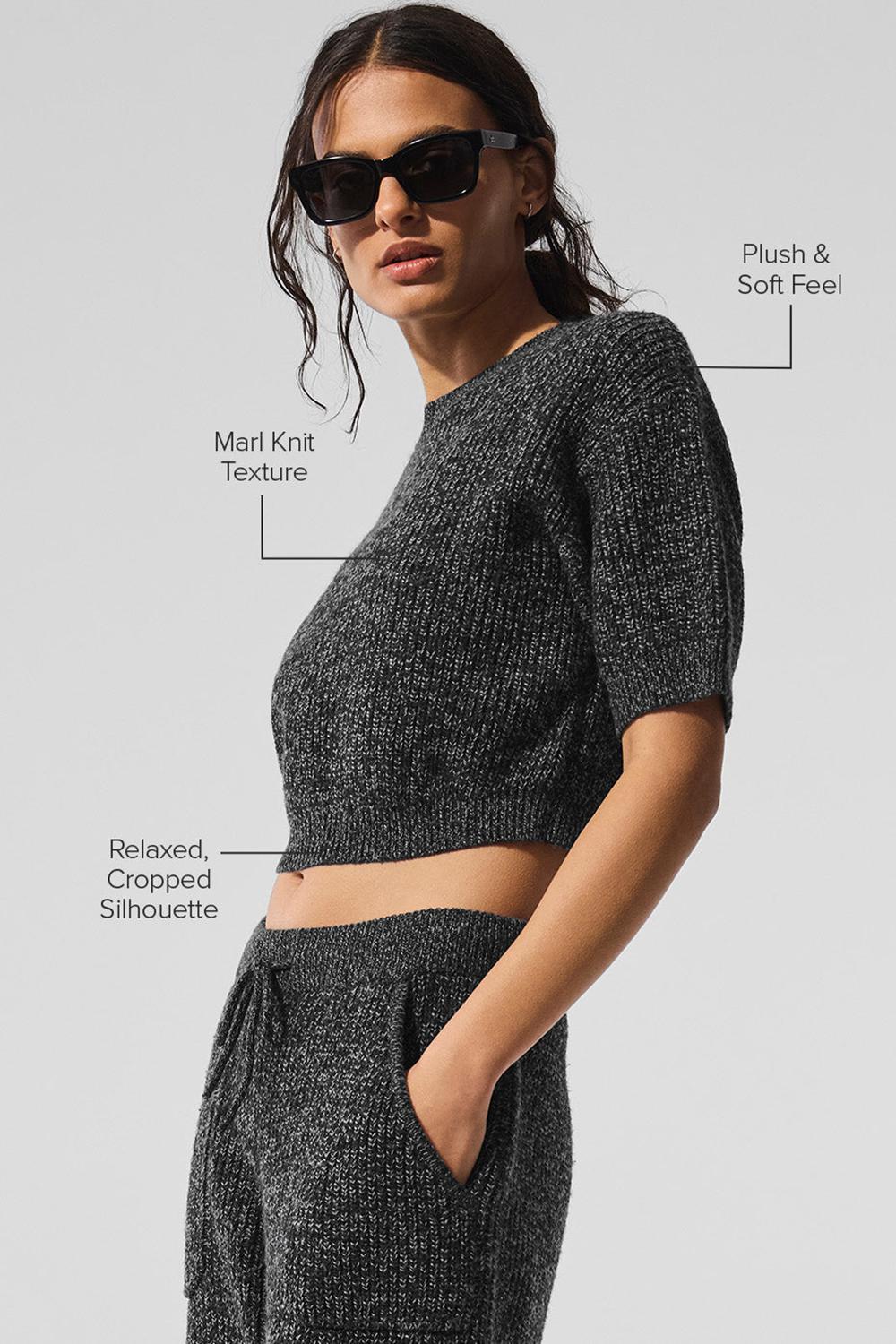 Short Sleeve Alo Yoga Marl Mujer Negros | Mexico  TIM-815790