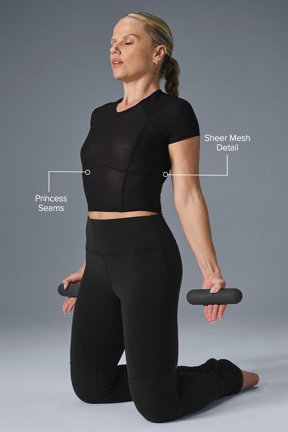 Short Sleeve Alo Yoga Mesh Cropped Tempo Mujer Negros | Mexico  EFJ-175840