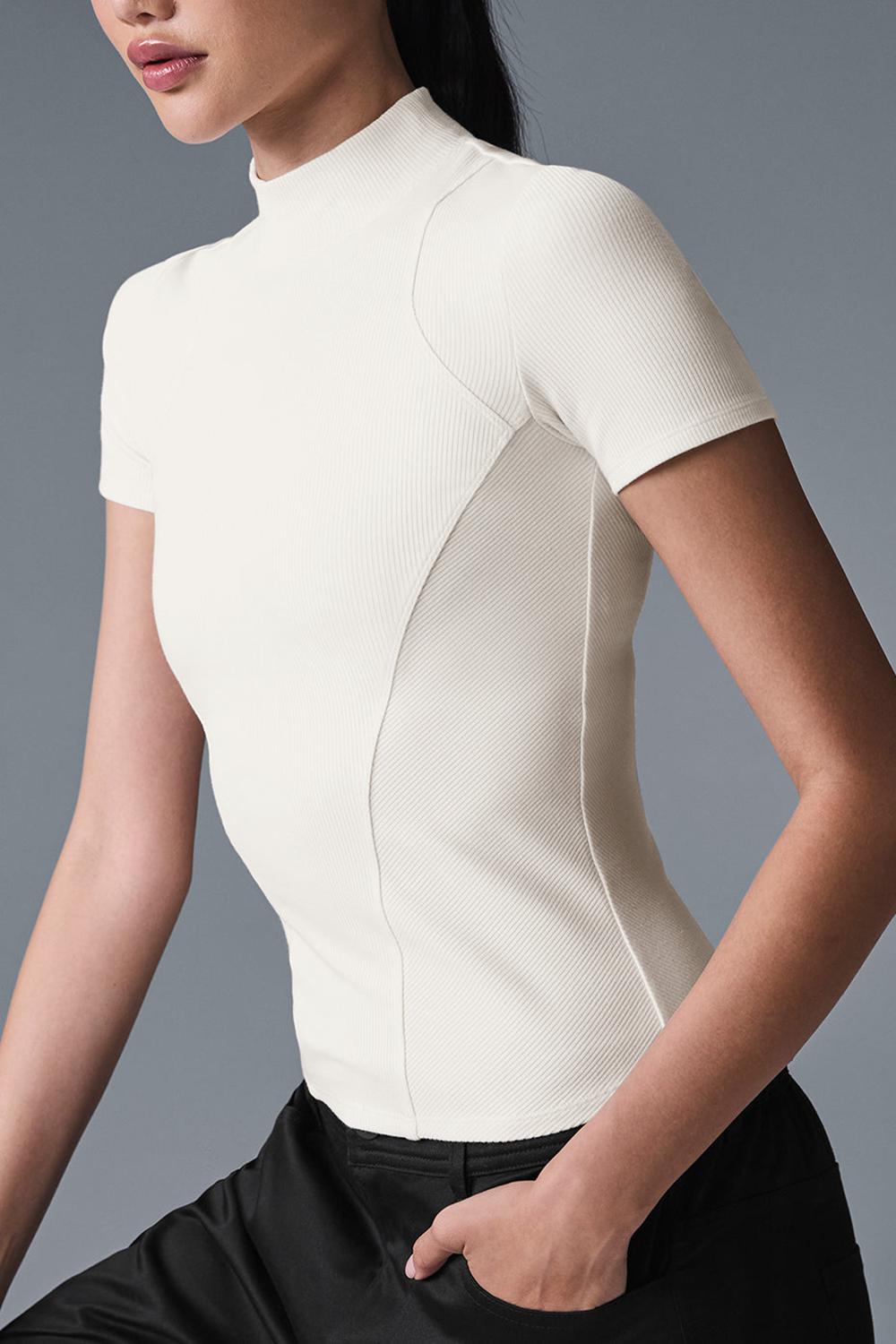 Short Sleeve Alo Yoga Ribbed Mesmerize Mujer Ivory | Mexico  YLW-847609
